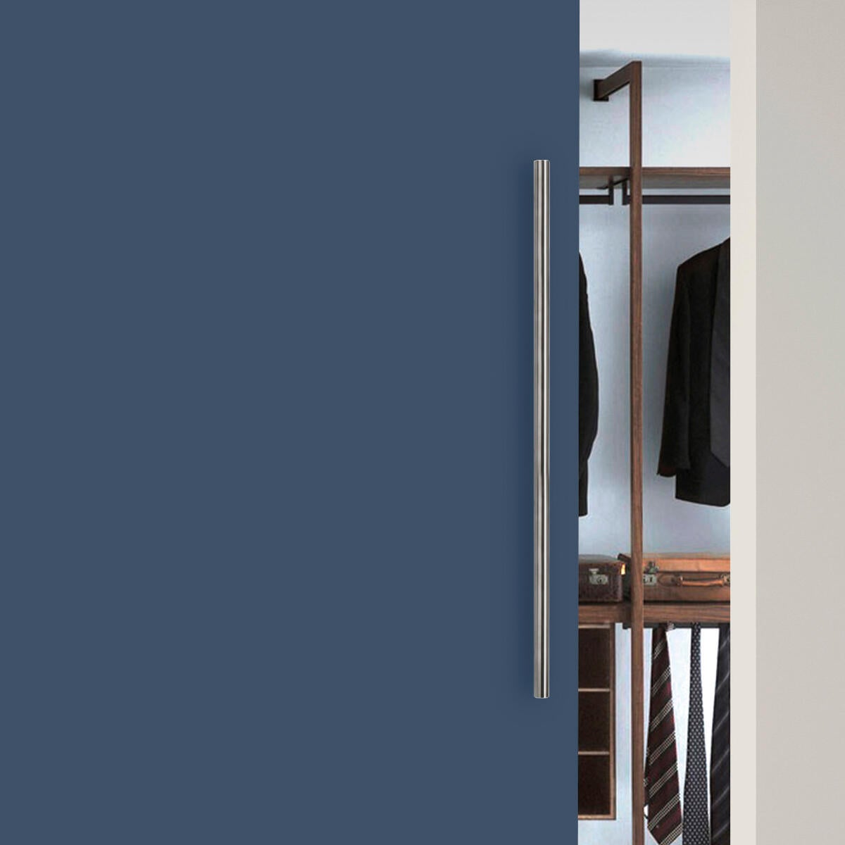 Porta scorrevole reversibile Stoccolma con maniglione in legno blu, L 99 x H 221 cm, con binario invisibile - 2