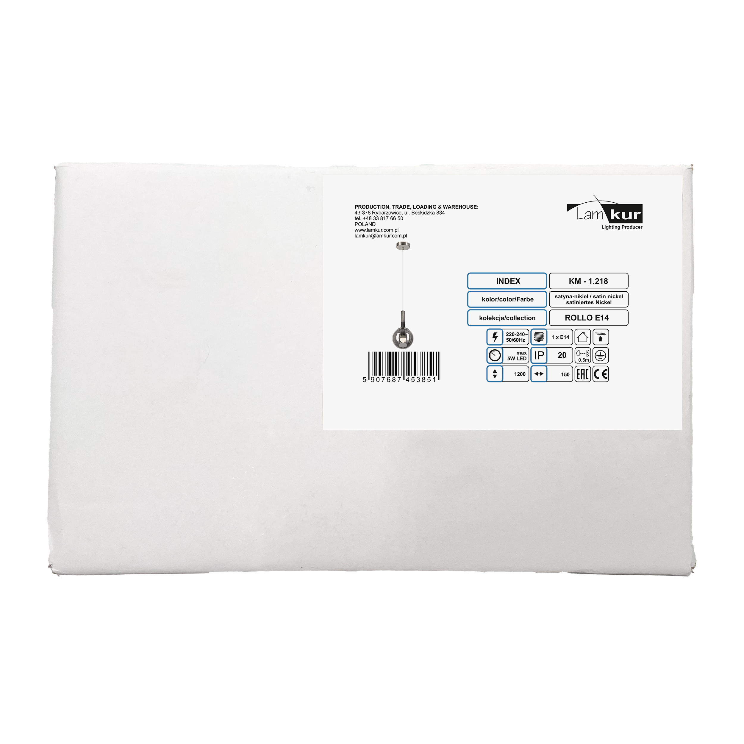 Lampa wisząca Rollo srebrna E14 Lamkur - 6