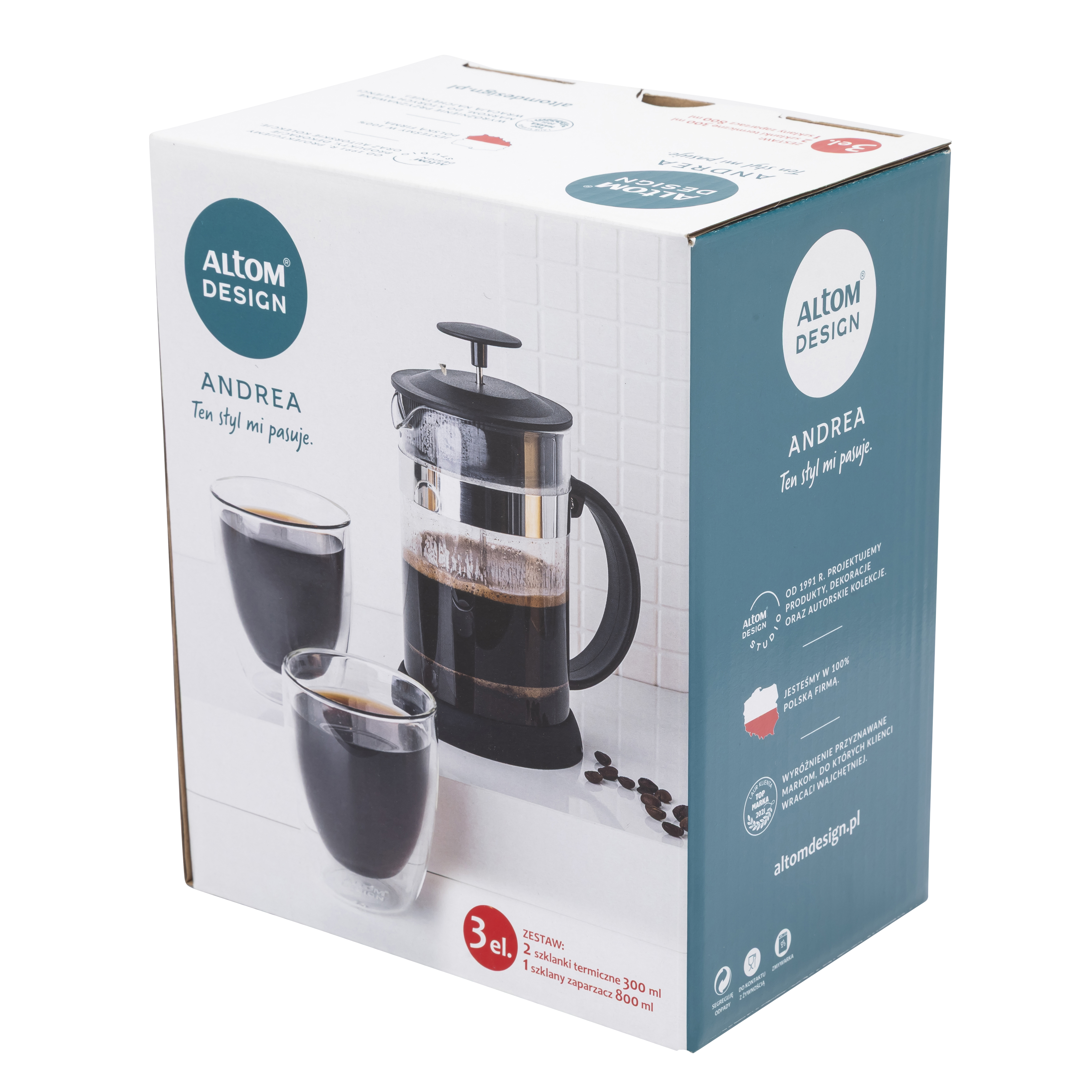 Zestaw Andrea zaparzacz 800 ml + 2 szklanki termiczne Altom Design - 10
