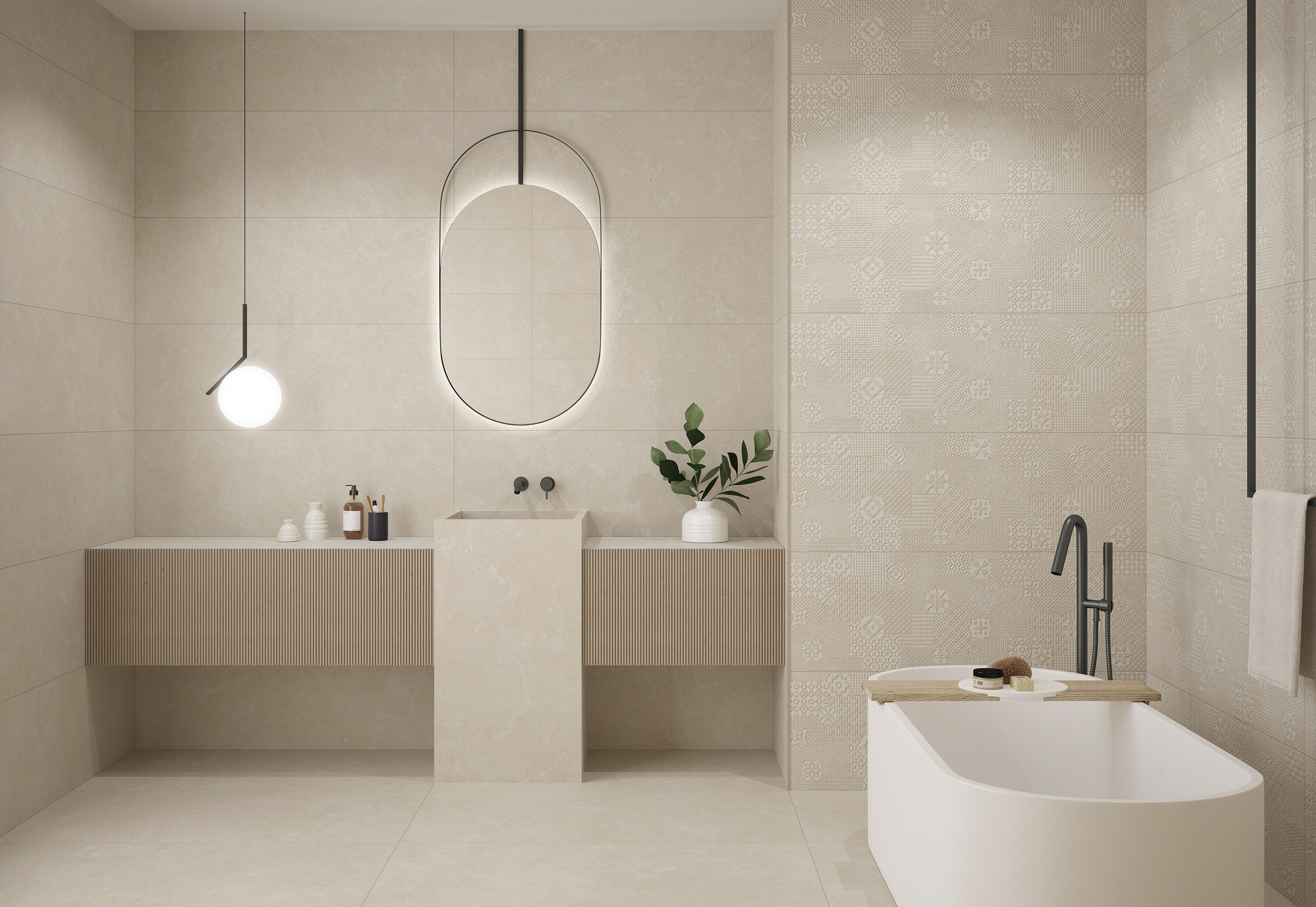 Azulejo cerámico Hauteville efecto piedra cream 40x120 cm | Leroy Merlin