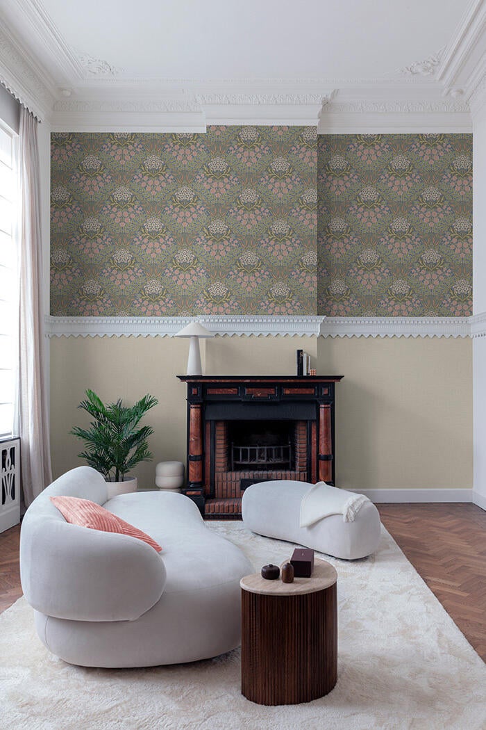 Papel pintado vinilo aplicación cola en pared floral vegetal ico tntshoreditch 4 gris grandeco 53cmx10m lavable
