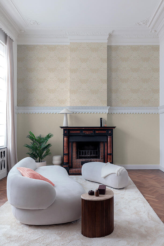 Papel pintado vinilo aplicación cola en pared floral vegetal ico tntshoreditch 3 beige grandeco 53cmx10m lavable
