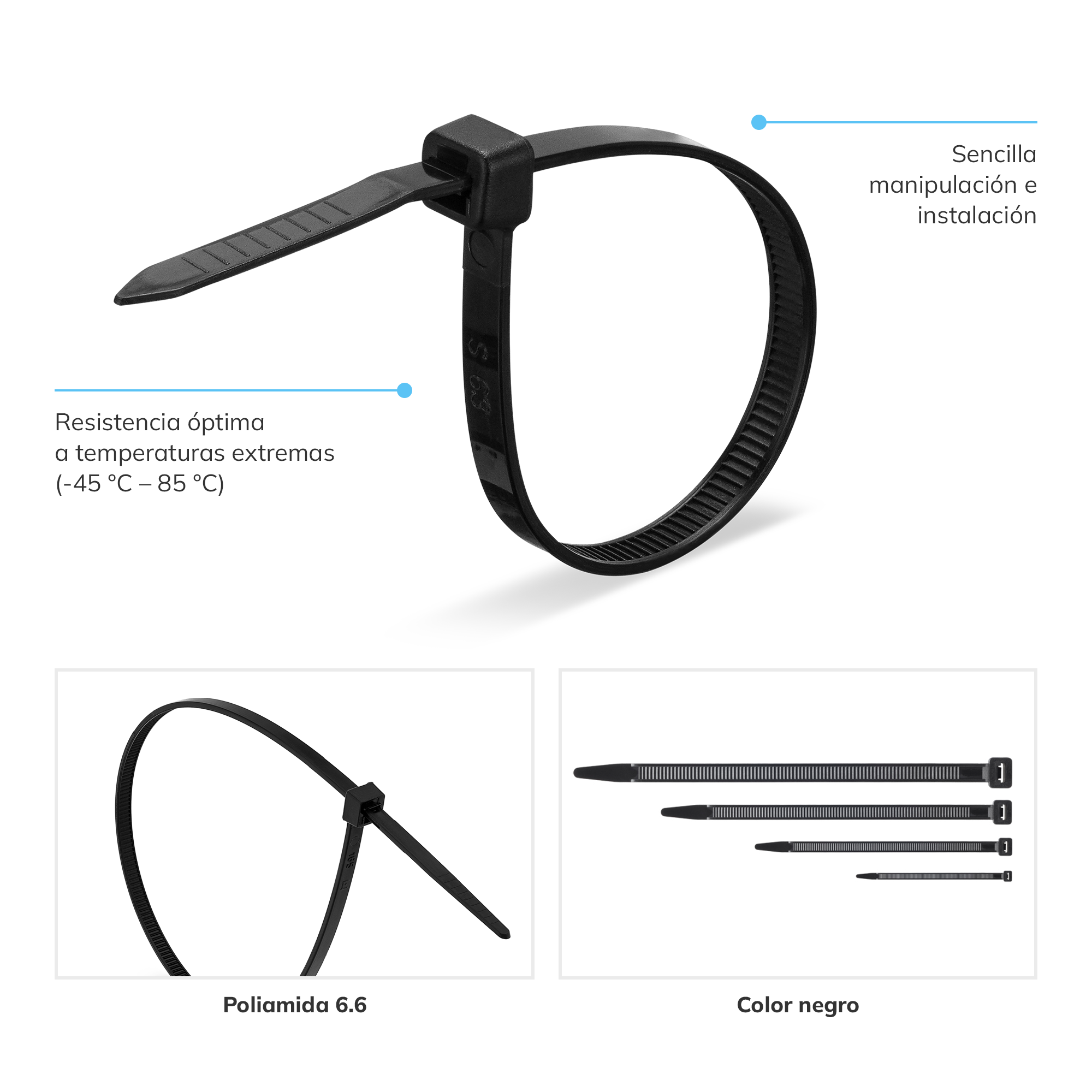Brida de nylon Poliamida - Negra 2.5x200 Bolsa - 100 Uds./Caja-1000 Uds. - 4