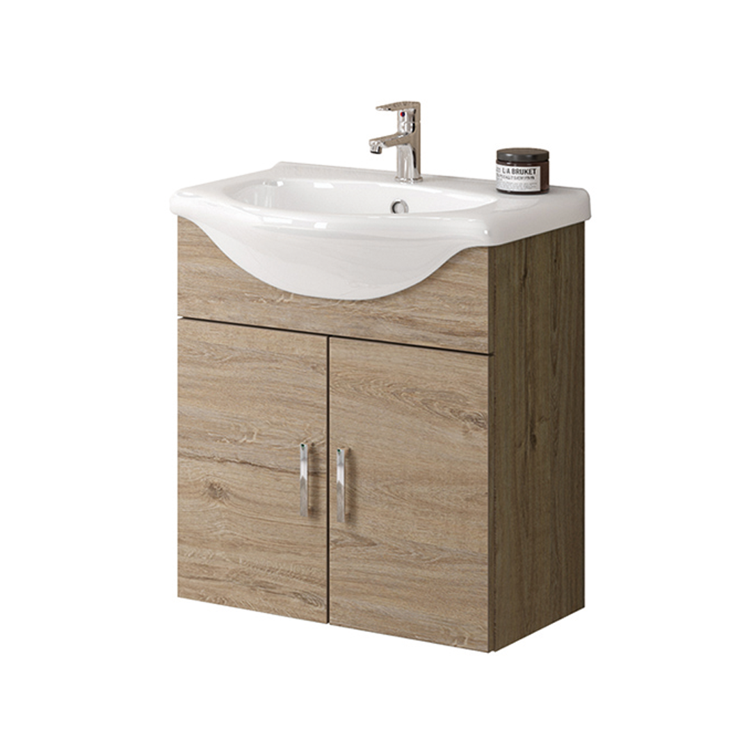 Mobile bagno sospeso con lavabo e specchio e illuminazione L 56 x H 64 x P 43 cm rovere nabucco, 2 ante per vasca centrale Jolly - 4