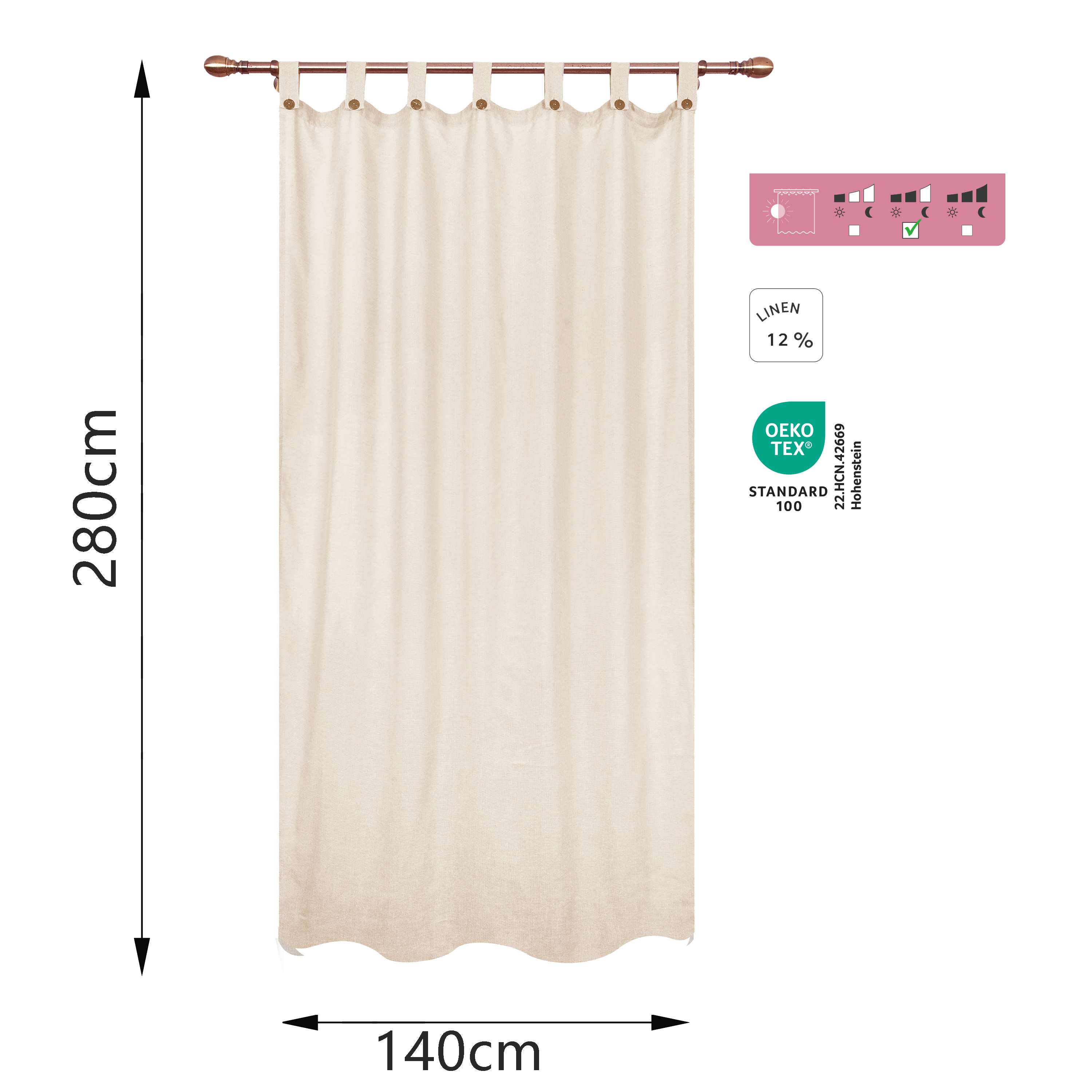 Cortina trabillas con botón New Charlina poliéster lino de 140x280cm INSPIRE beige trench. Incluye cinta termoadhesiva - 2