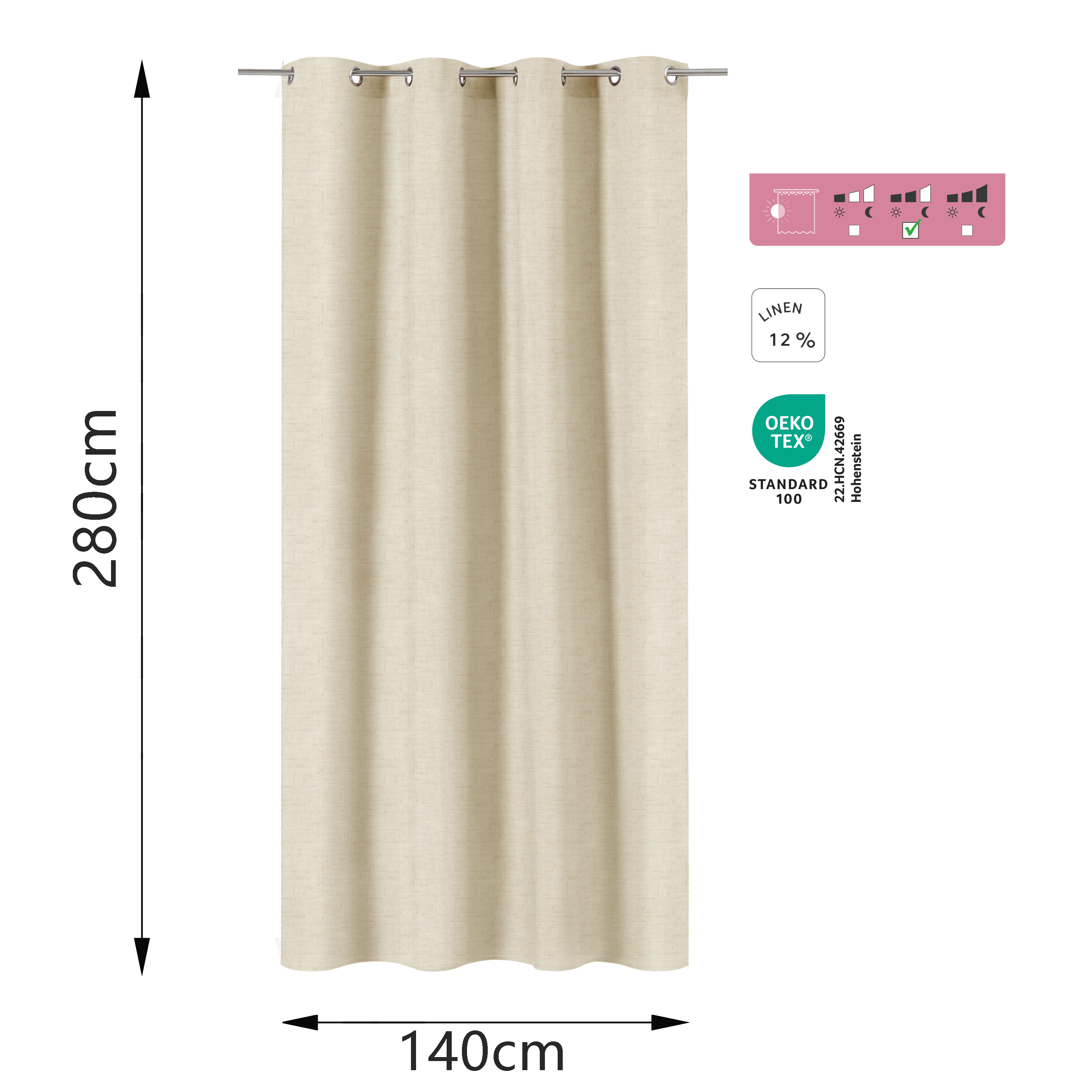 Cortinado ilhós Charlina 140x280cm bege Inspire - 6