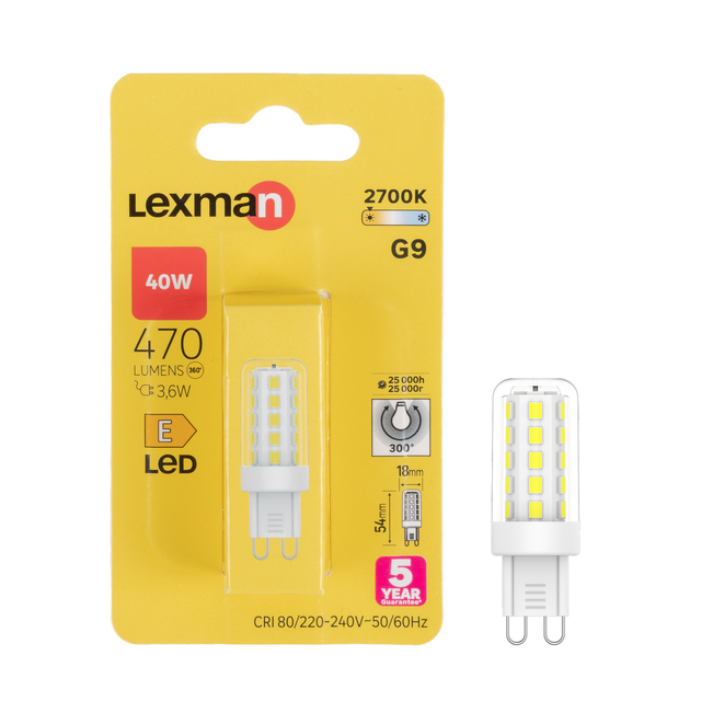 Ampoule led, capsule G9, 470lm = 40W, blanc chaud, LEXMAN