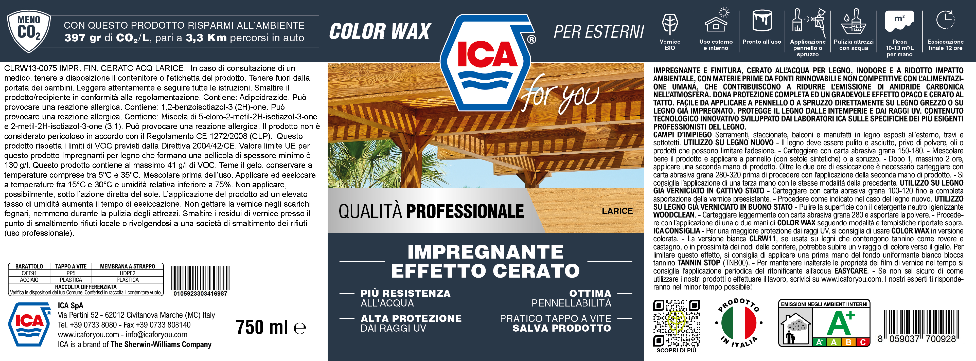 Impregnante per legno da esterno a base acqua ICA FOR YOU larice opaco 0.75 lt, 10 anni di protezione. - 5