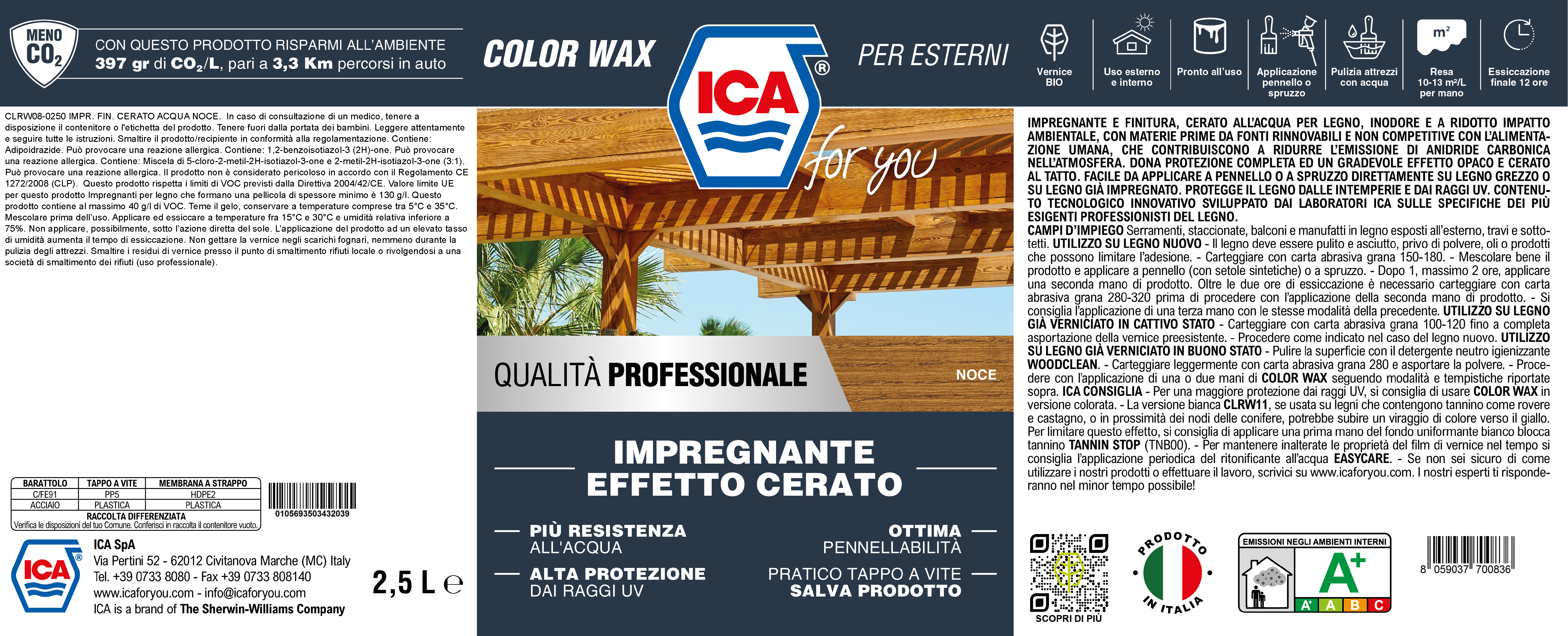 Impregnante per legno da esterno a base acqua ICA FOR YOU cerato noce opaco 2.5 lt, 10 anni di protezione. - 5