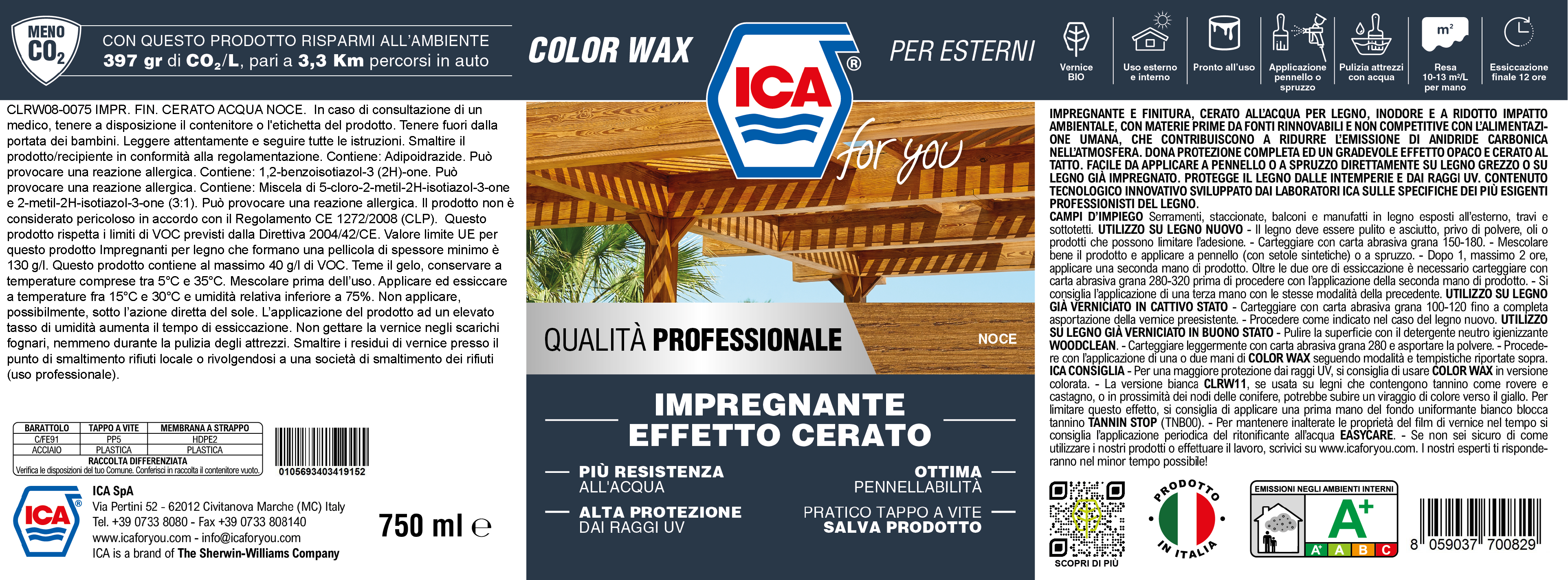 Impregnante per legno da esterno a base acqua ICA FOR YOU cerato noce opaco 0.75 lt, 10 anni di protezione. - 7