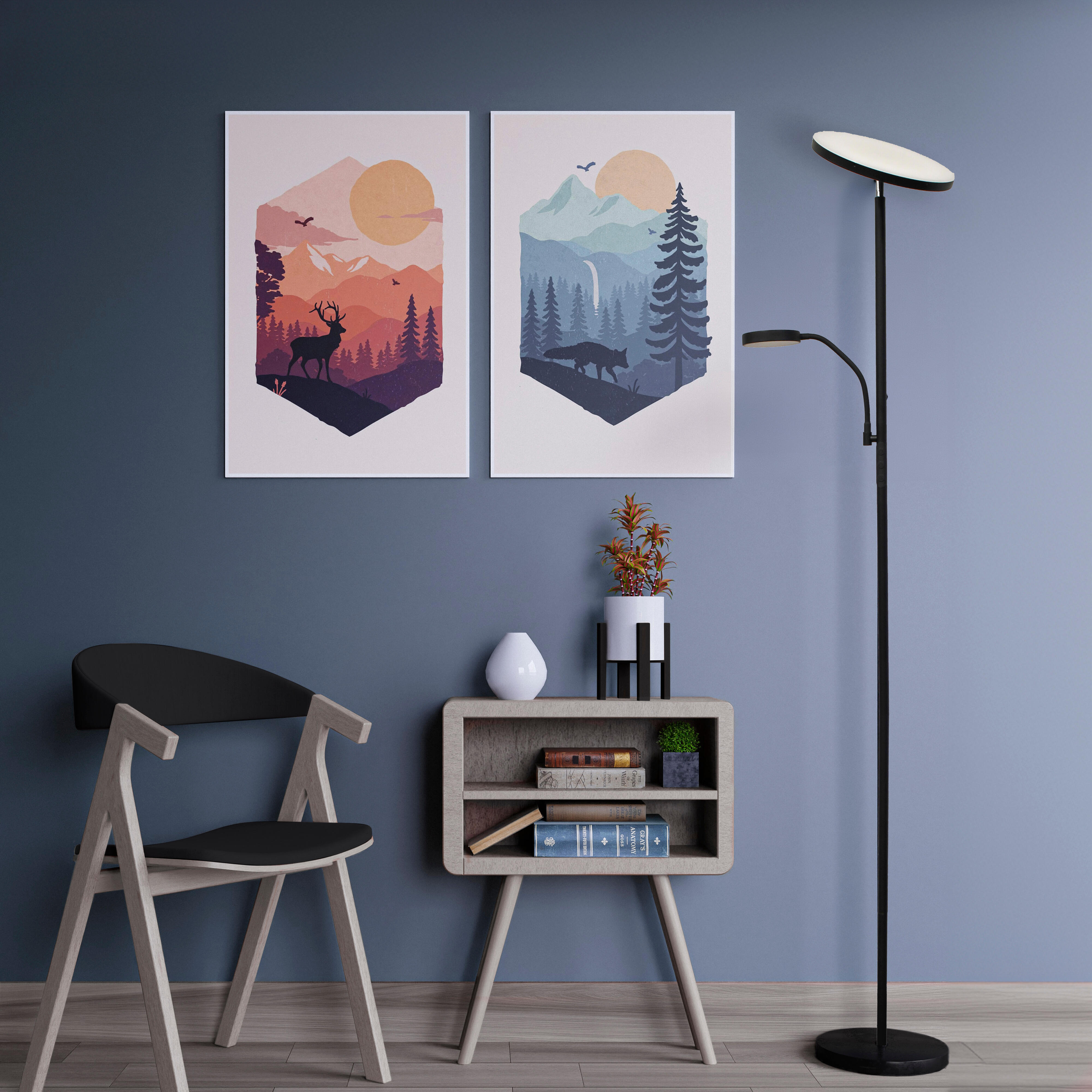 Lámpara de pie con luz de lectura negro 2 luces led denzel1 25 cm