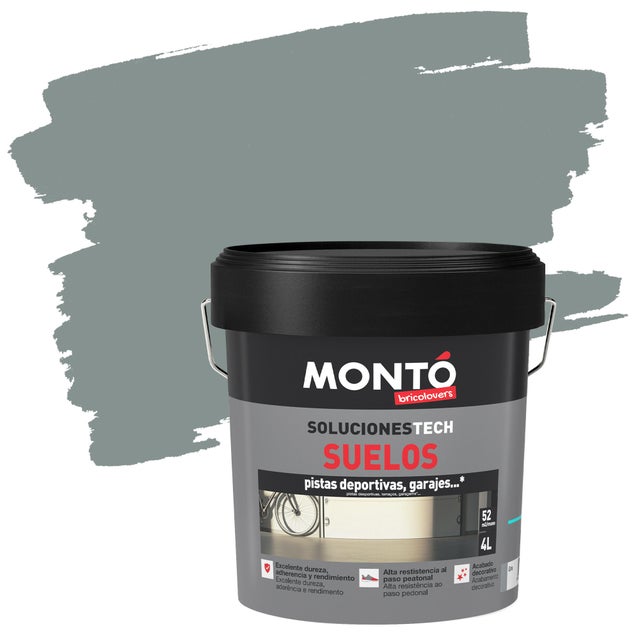 Pintura suelo color gris para hormigón, piedra, ladrillo MONTÓ mate 4l base agua