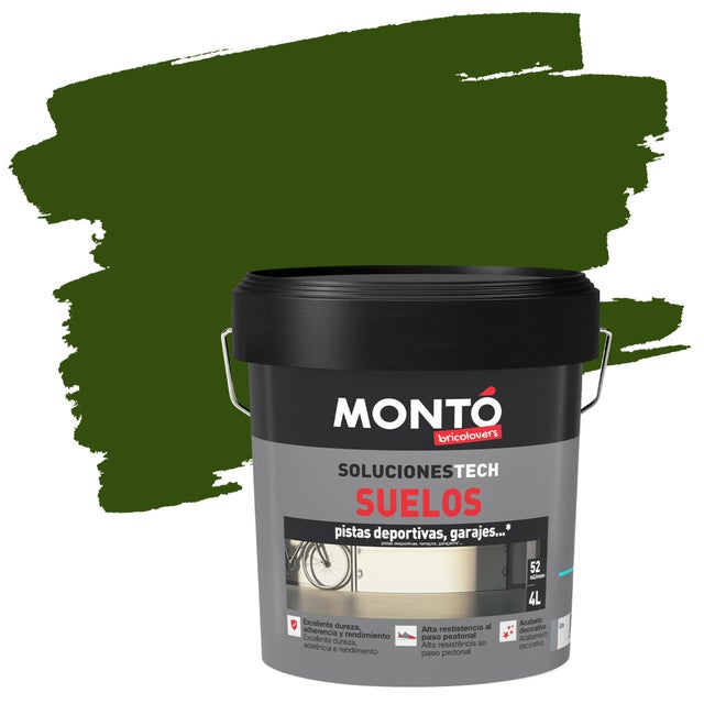 Pintura suelo color verde para hormigón, piedra, ladrillo MONTÓ mate 4l base agua