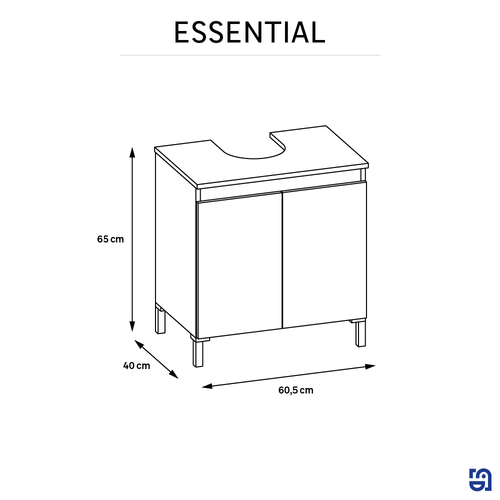 Mobile da bagno sospeso sotto lavabo L 60.5 x H 65 x P 40 cm, 2 ante SENSEA Essential - 6