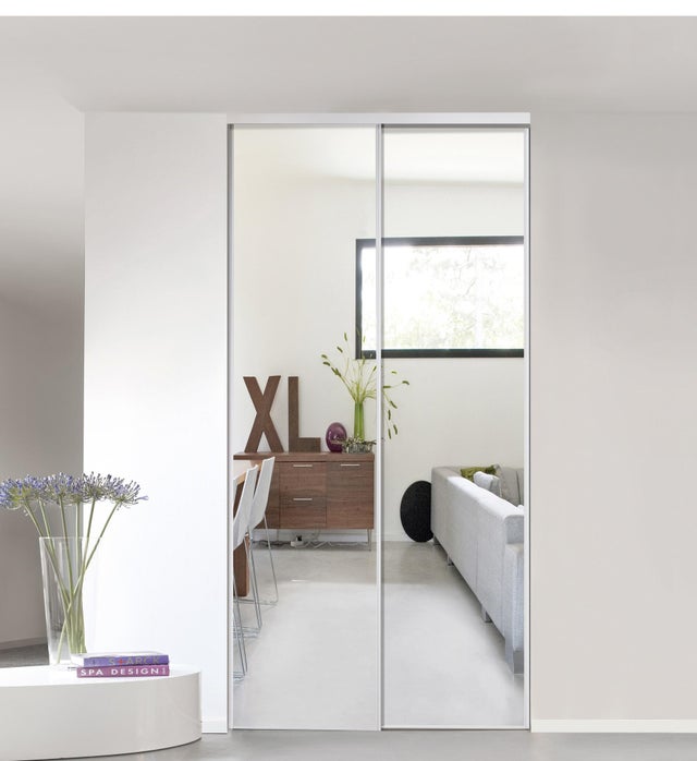 Kit anta scorrevole con binario OPTIMUM 2 ante specchio argento L 120 x H 270 cm