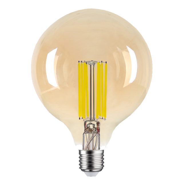Bombilla decorativa LED filamento E27 clase A (mayor ahorro energético) forma globo 1470 lúmenes 7W color de la luz blanco cálido 3000K CRI 89-80 luz natural y fiel