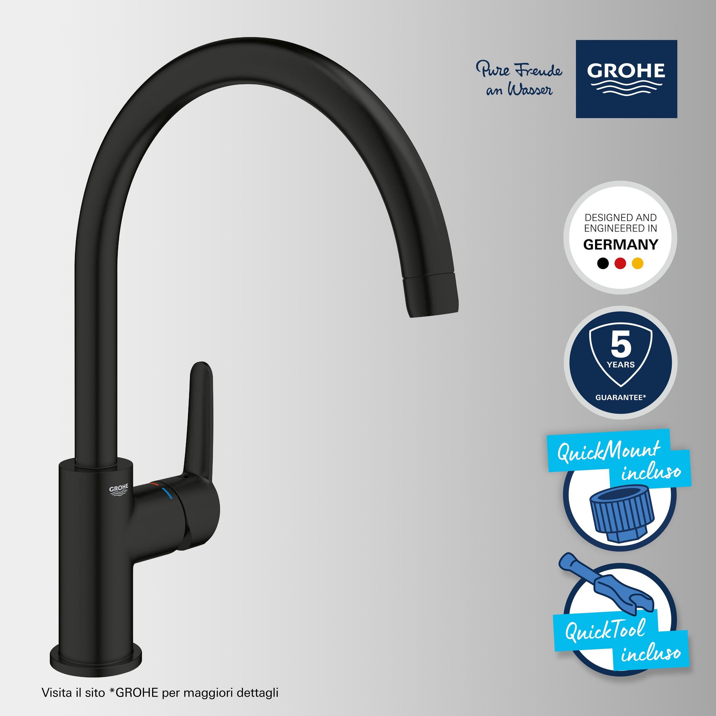 Rubinetto da cucina fisso a collo di cigno Start Clova Misc. lavello c/alta nero spazzolato opaco GROHE - 5