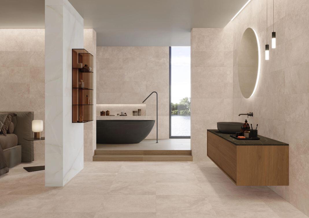 Suelo/azulejo porcelánico kenzo efecto cemento beige 60x120 cm c1