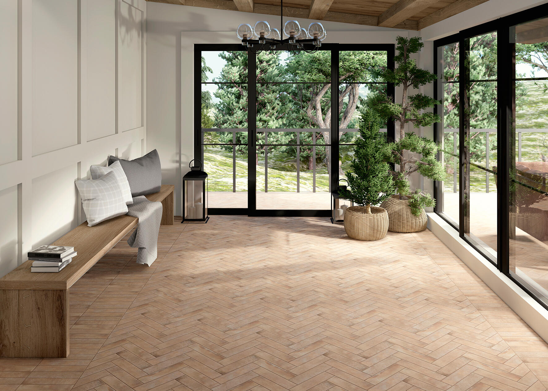 Suelo/azulejo piscina porcelánico teguise efecto ladrillo beige claro 7.5x30 cm c2