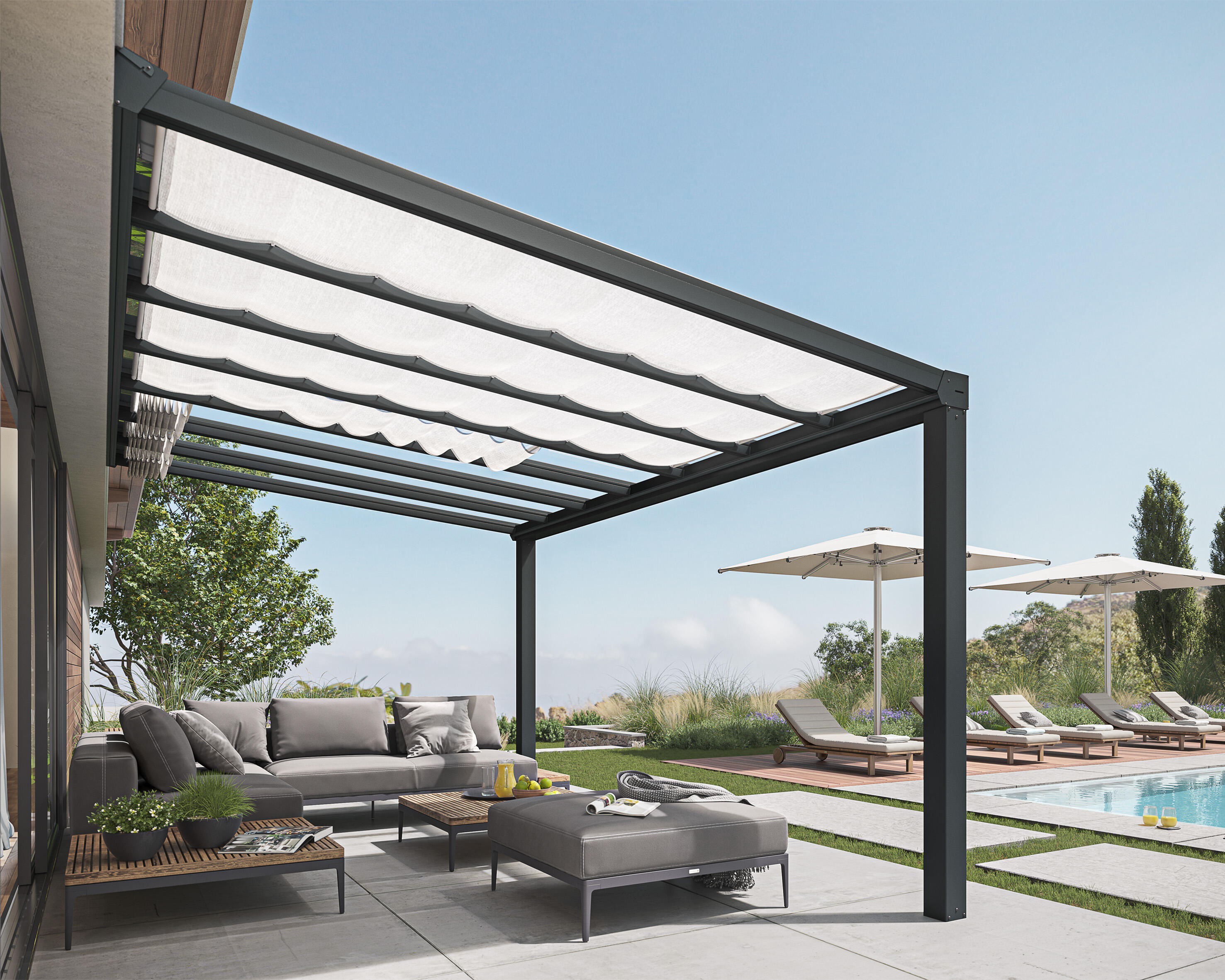 Estor para pérgola de poliéster blanco 64.5x340cm - 6