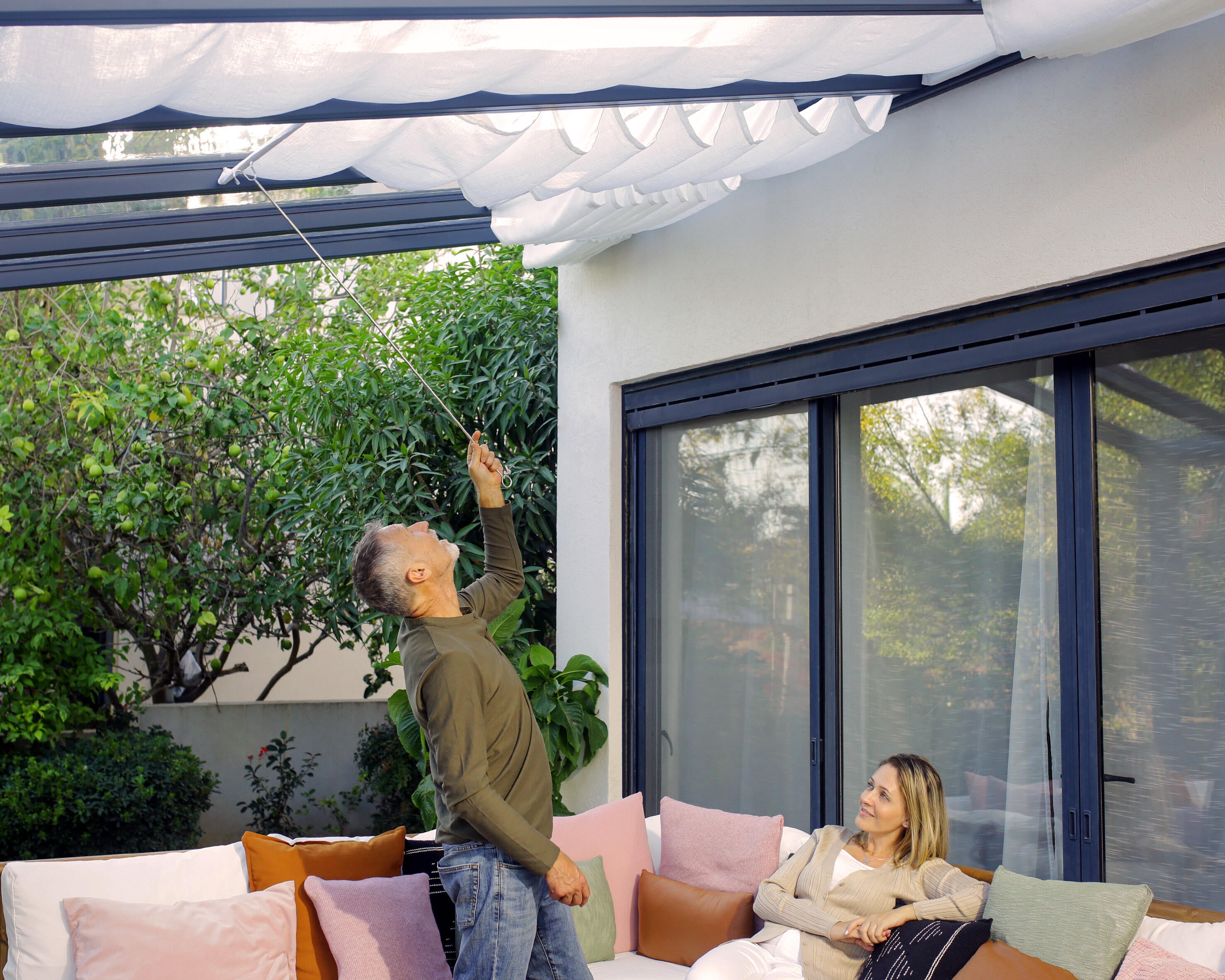Estor para pérgola de poliéster blanco 64.5x340cm - 4