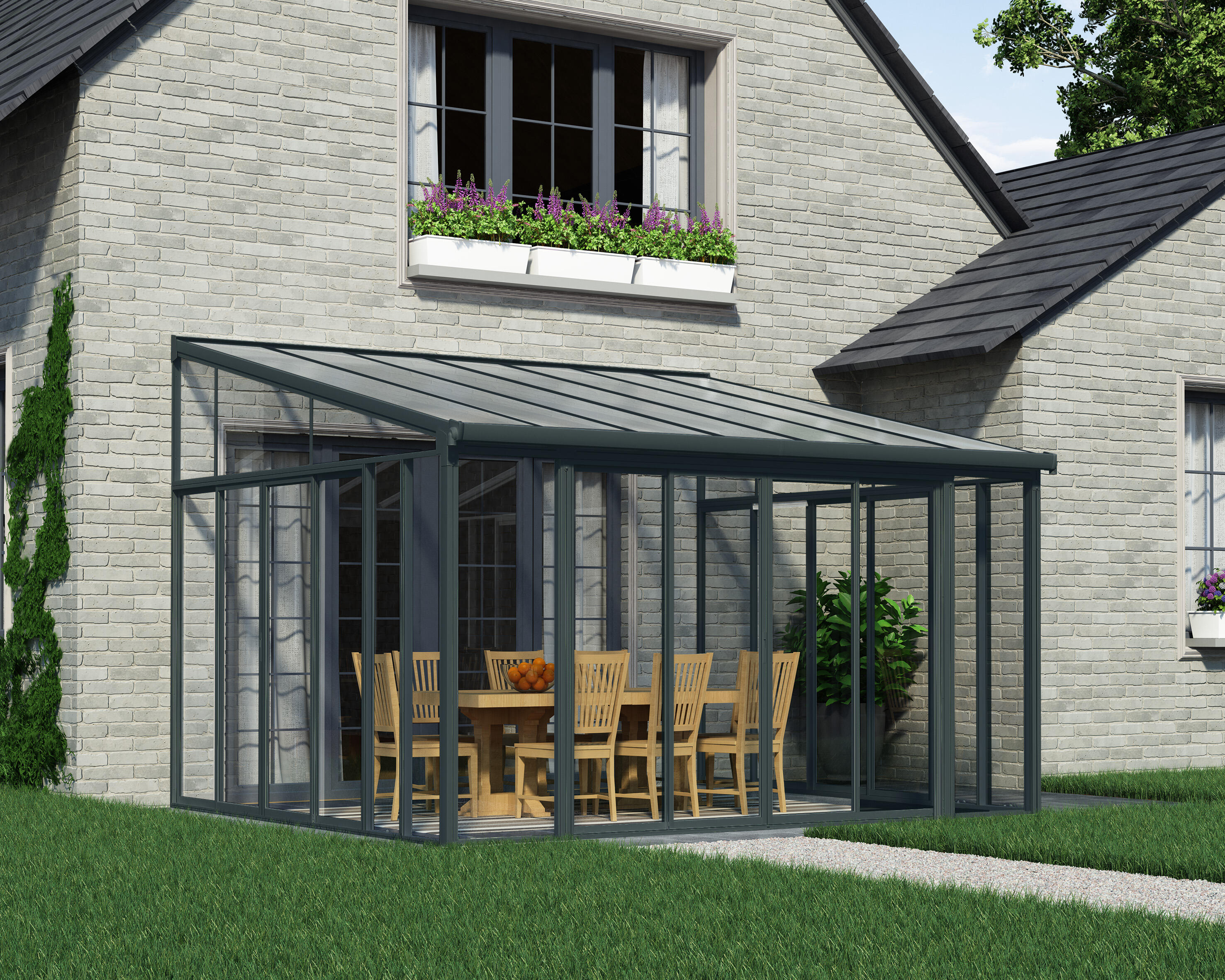 Pérgola de aluminio palram sanremo gris de 380x435 cm
