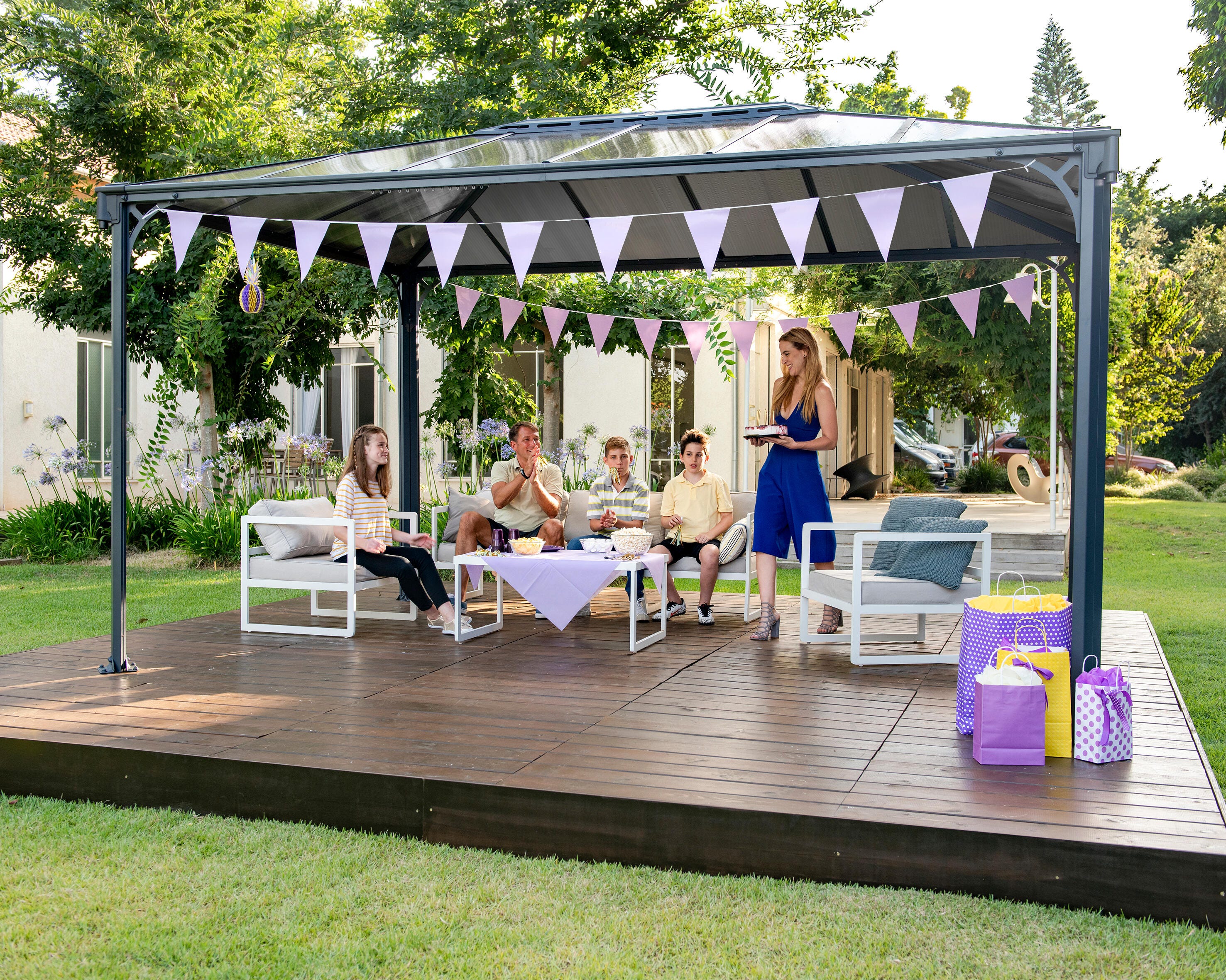 Tonnelle autoportante ouverte MARTINIQUE 4300, alu et polycarbonate ...