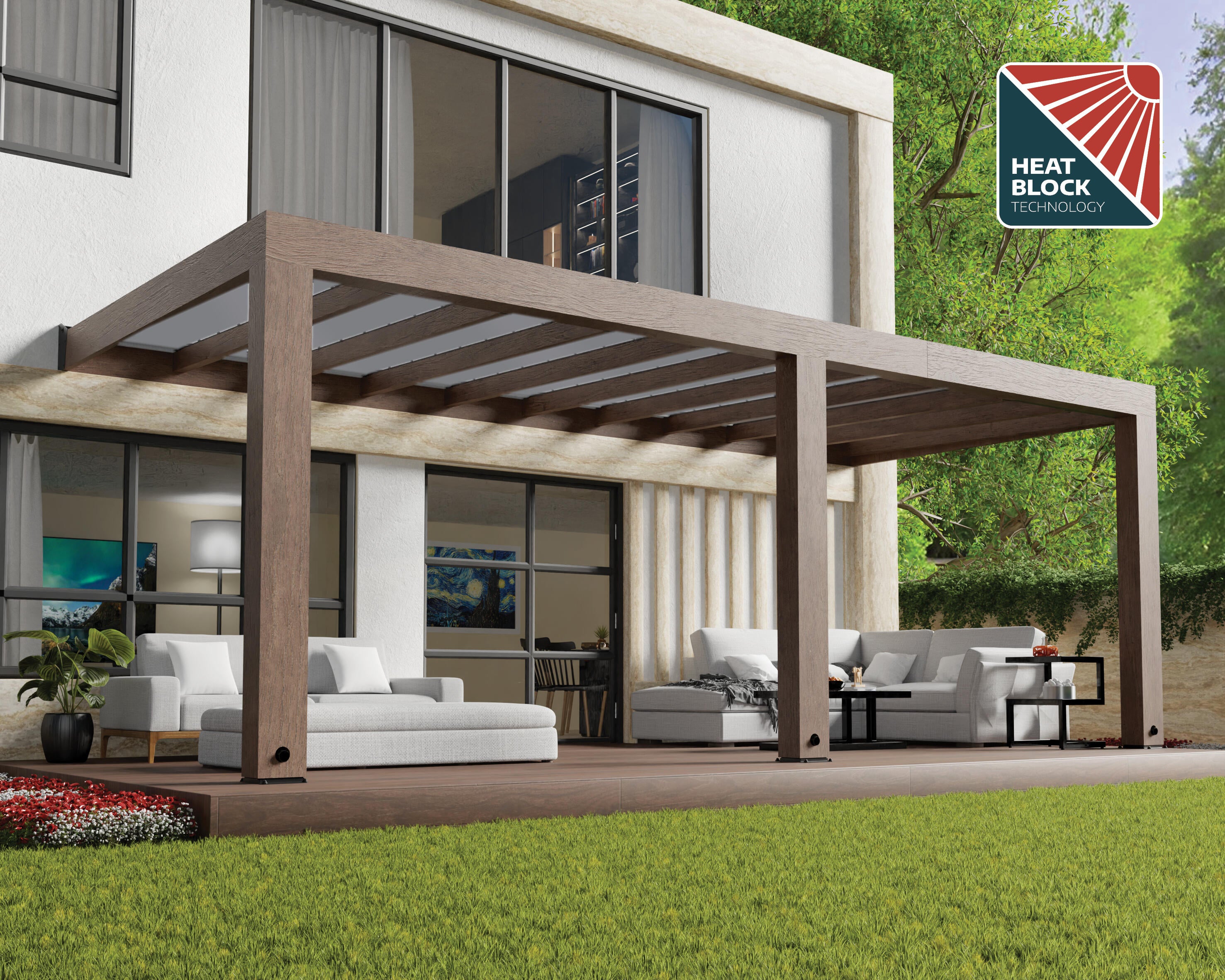 pergola de madera adosada con cubierta canopia by palram de 665 x 300 cm gris