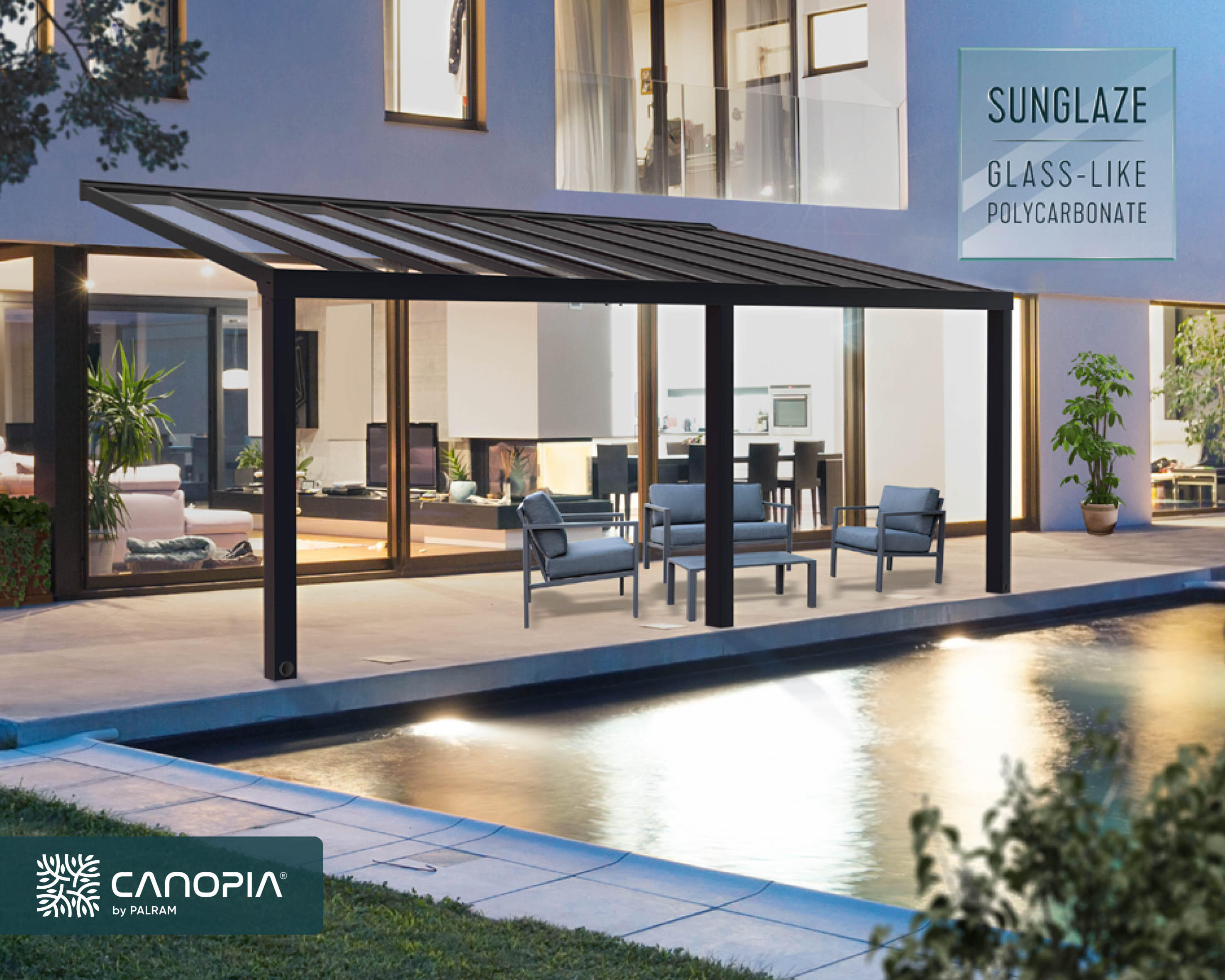 pergola de aluminio adosada con protector de pergola canopia by palram de 732 x 341 cm gris
