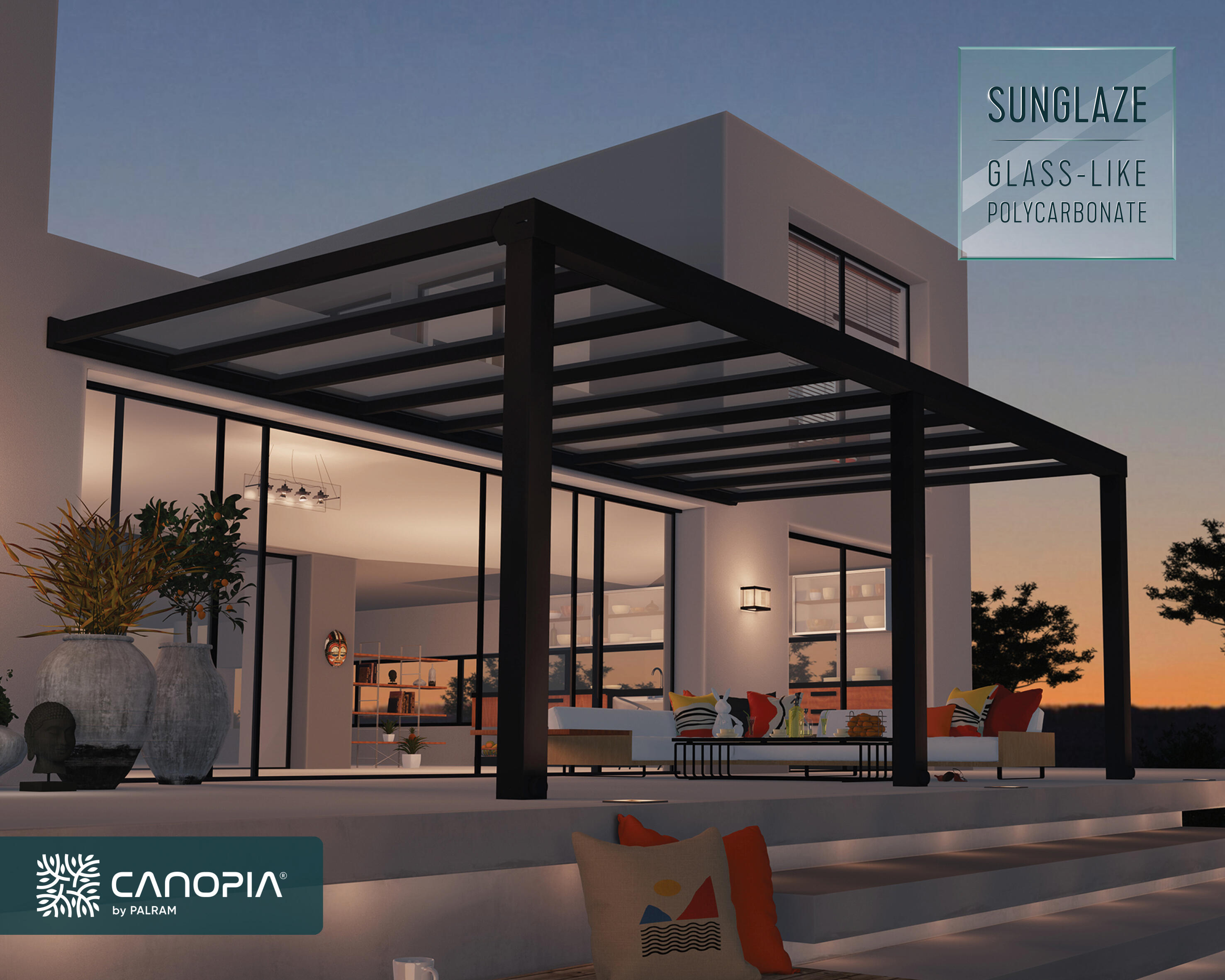 pergola de aluminio adosada con cubierta canopia by palram de 660 x 341 cm gris