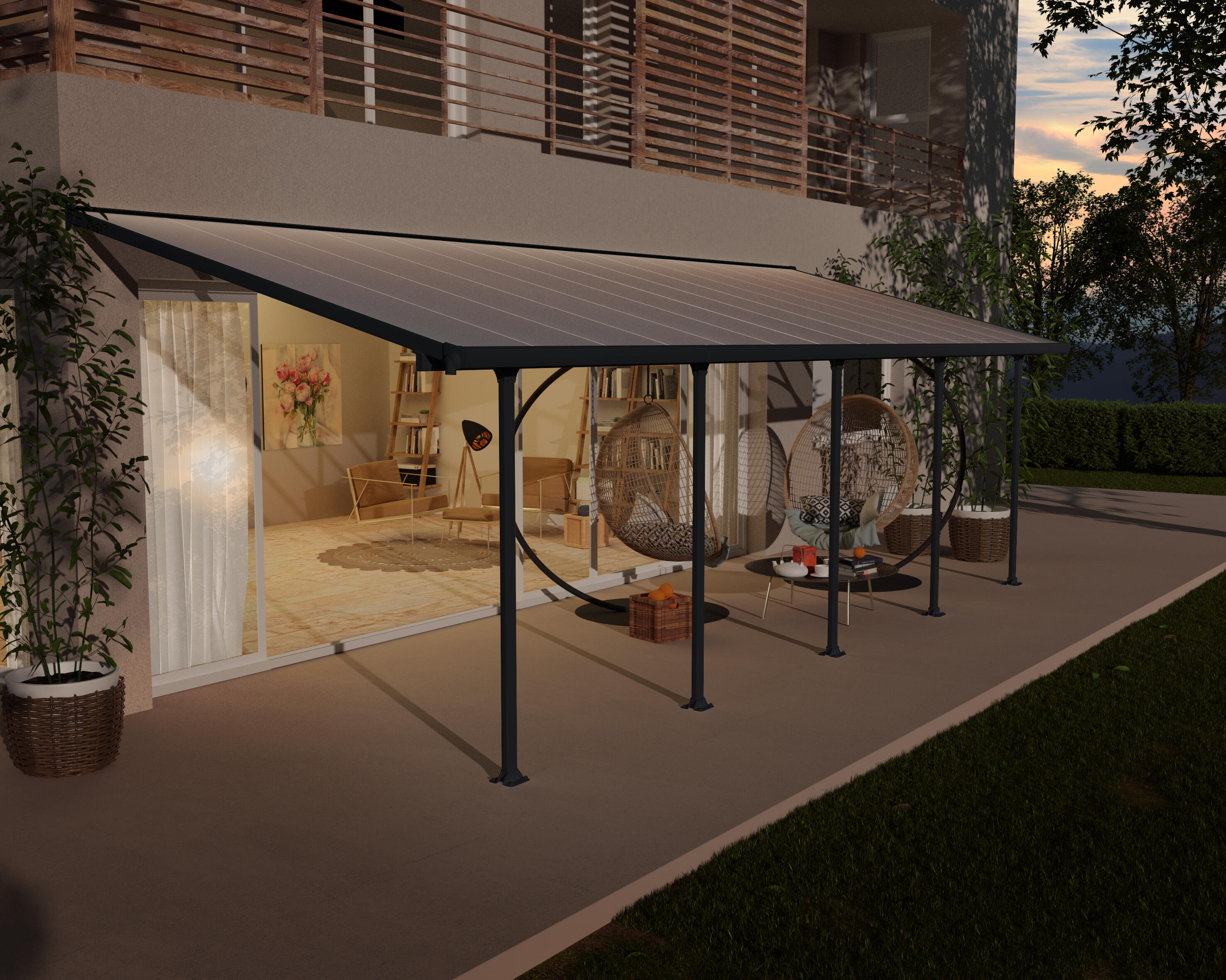 Pérgola bioclimática de aluminio adosada canopia by palram feria gris antracita de 300 x 305 cm manual
