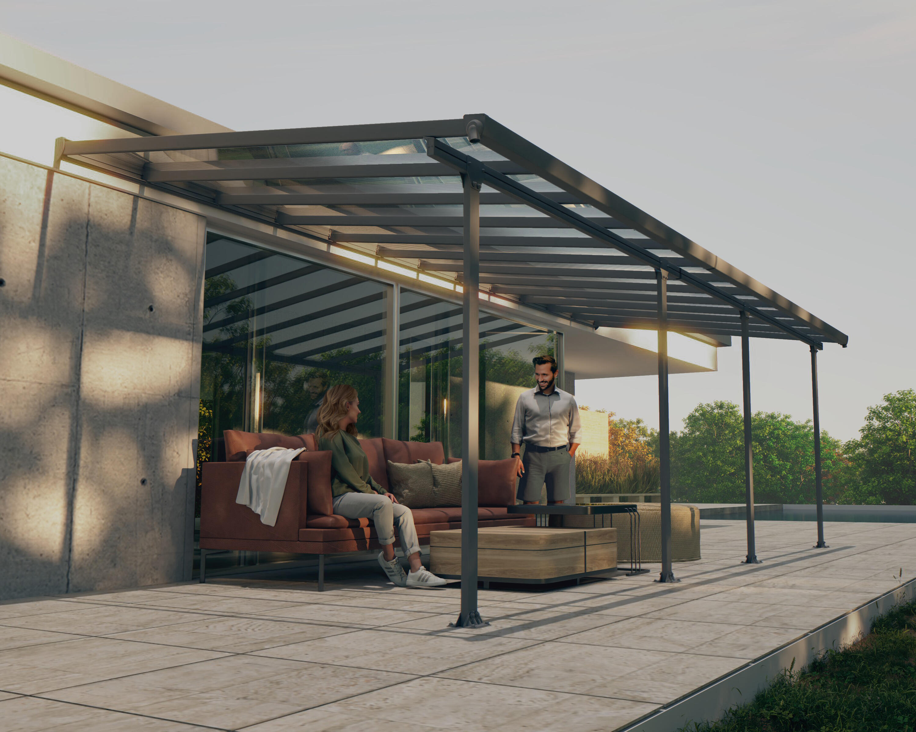 Pérgola bioclimática de aluminio adosada canopia by palram feria gris antracita de 300 x 305 cm manual