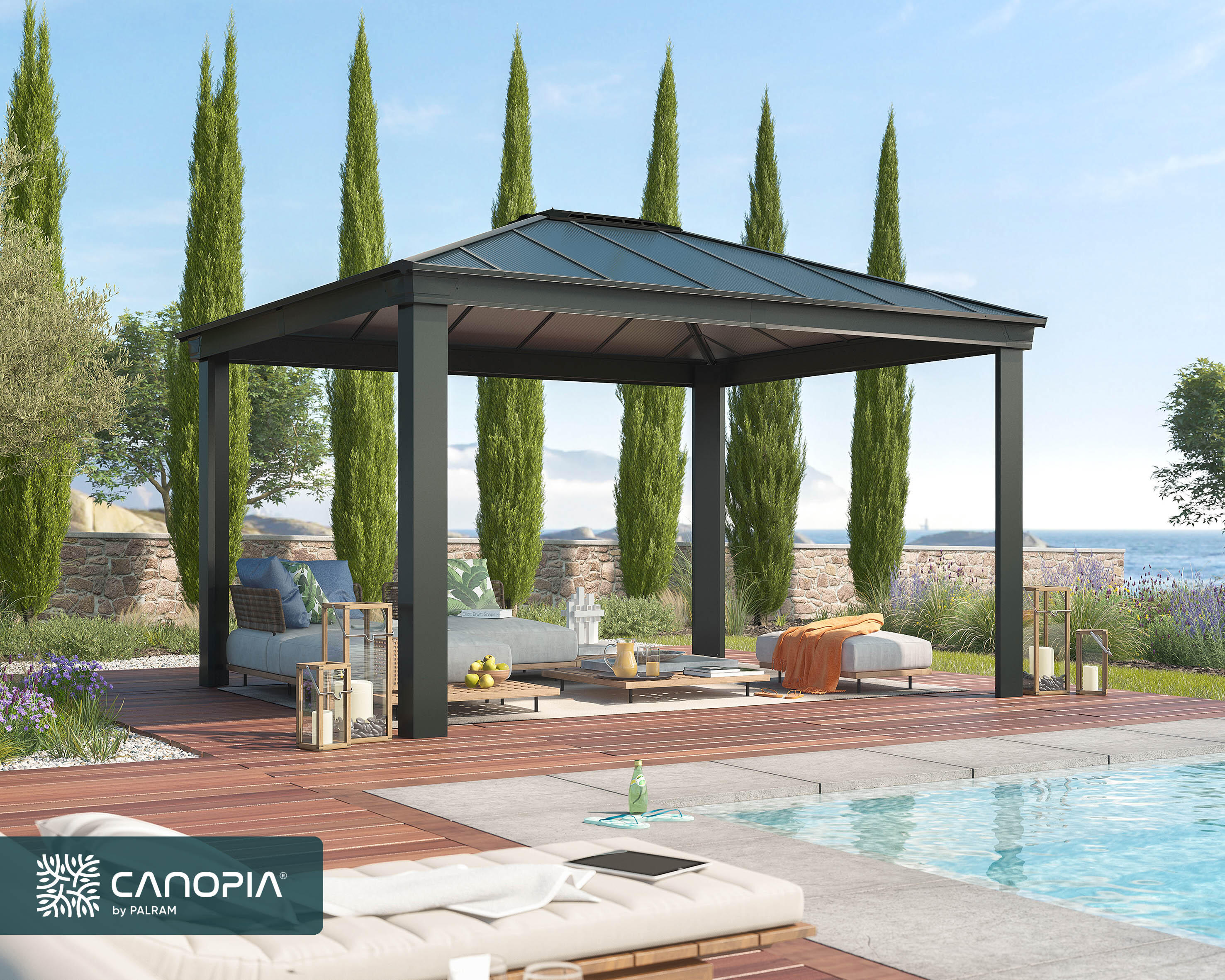 cenador de aluminio canopia by palram dallas de 360 x 422 gris