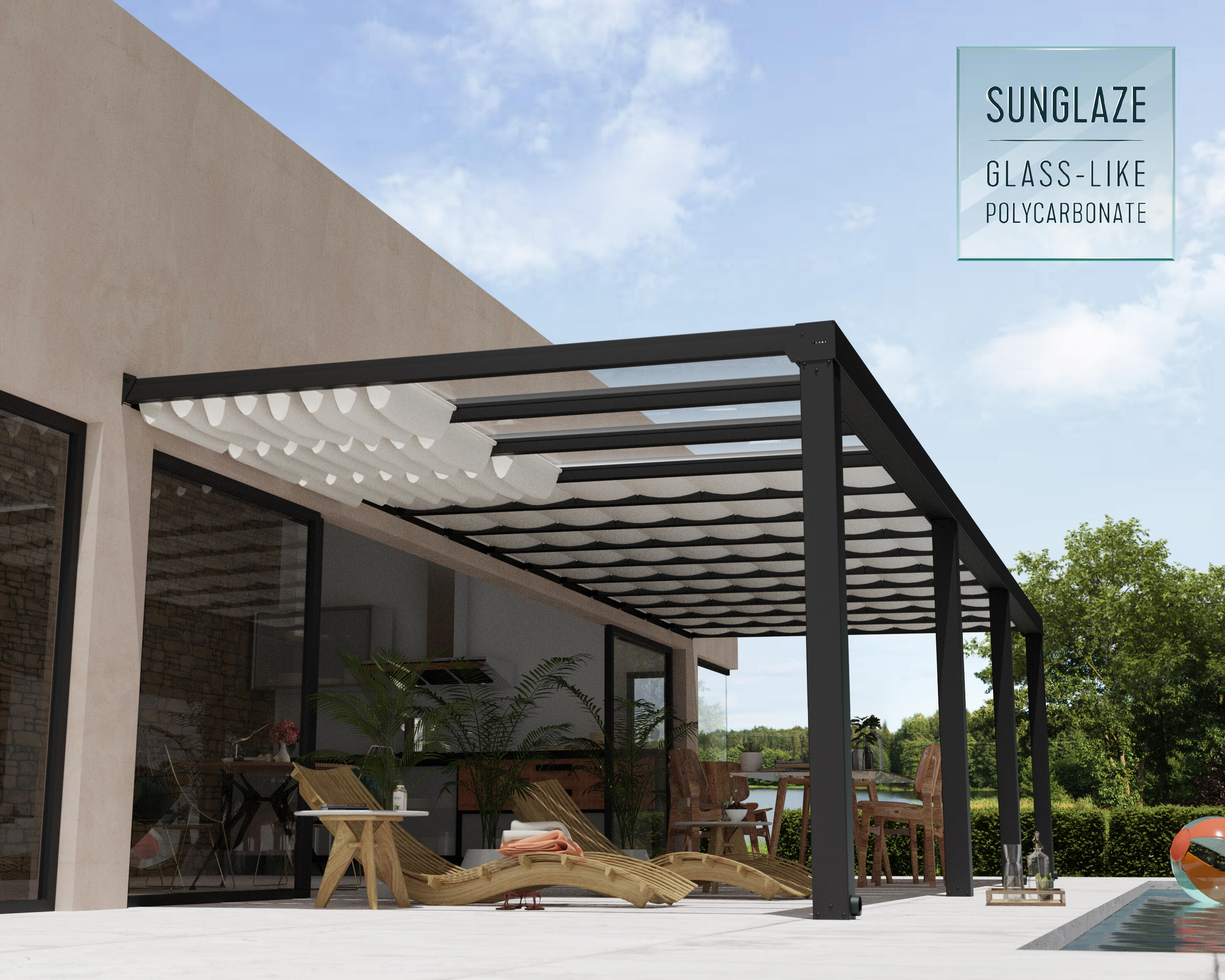 Estor para pérgola de poliéster blanco 64.5x340cm - 3