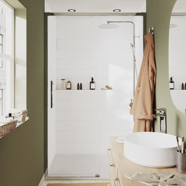 Porte de douche coulissante 2 panneaux vitrage transparent, chromé l.120cm Remix