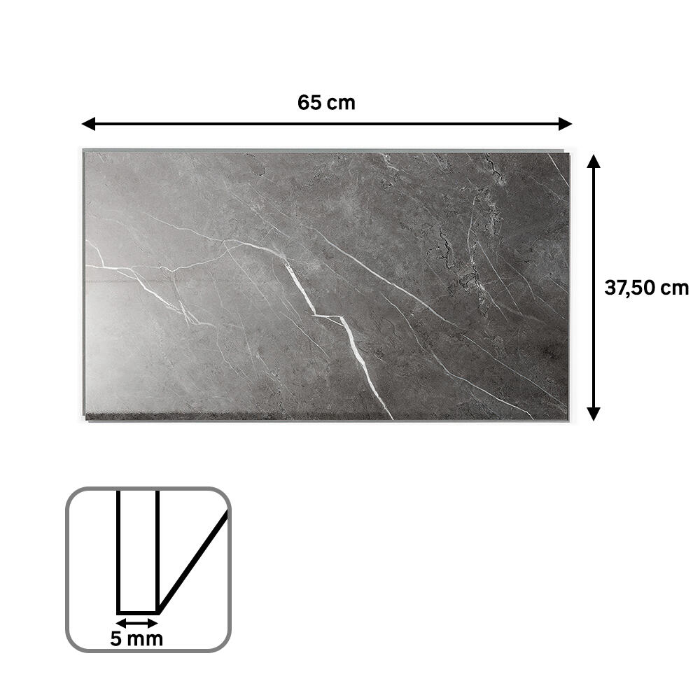 Revestimiento de pared decorativo efecto mármol de PVC Gloss Porto negro de 65x37.5cm - 10