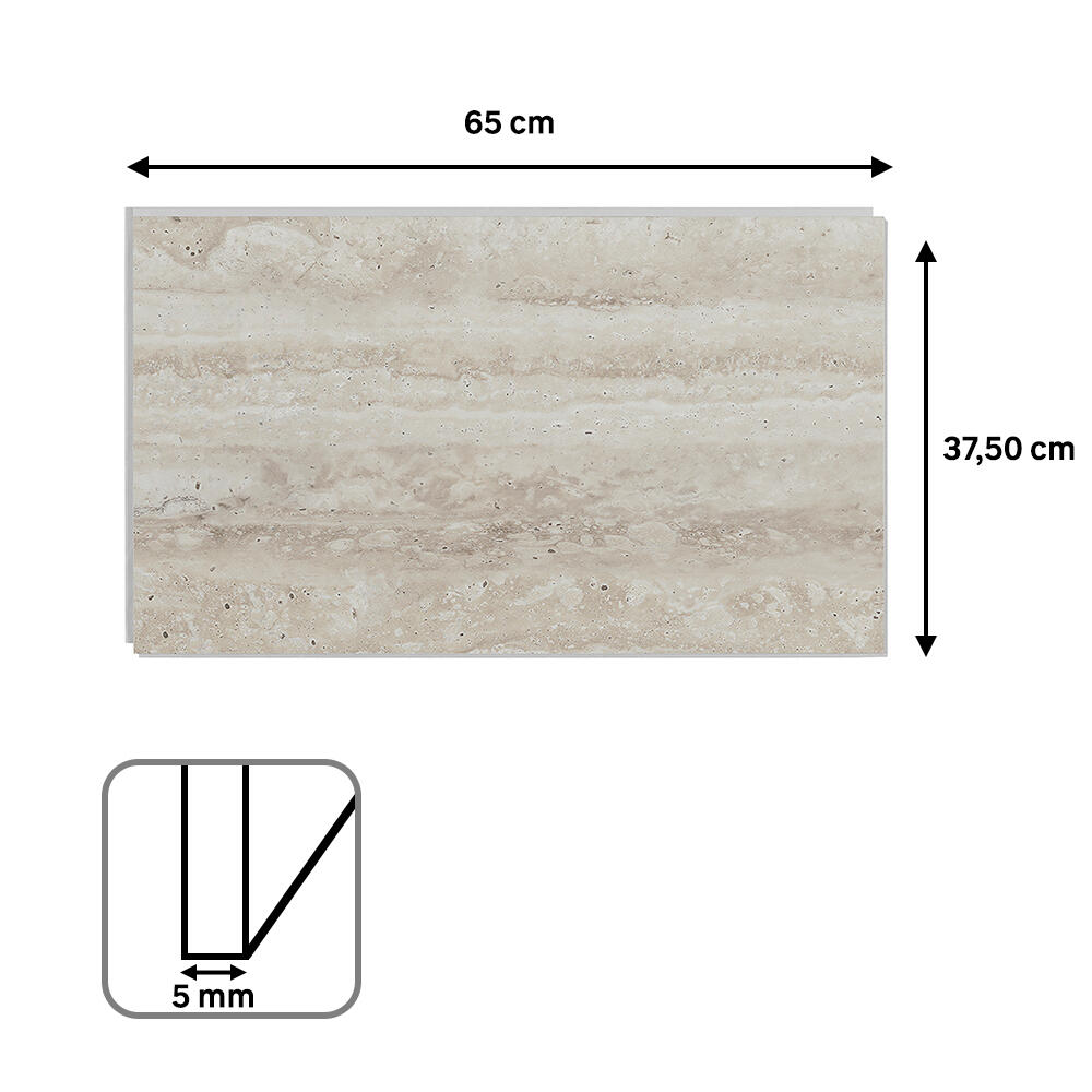 Revestimiento de pared decorativo efecto mármol de PVC serie Dumawall+ Travertino beige de 65x37,5cm - 6