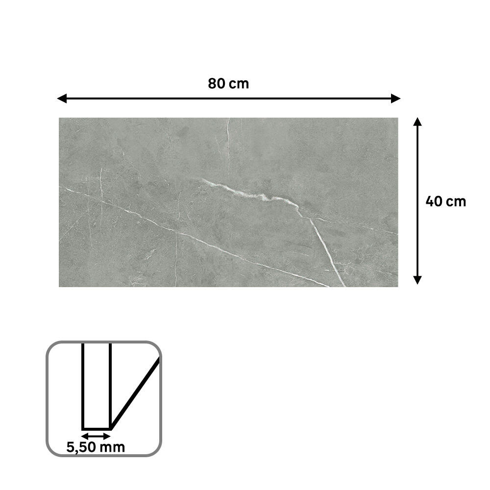 Revestimiento de pared decorativo efecto mármol vinílico SPC Carrara Mercuri color gris de 80x40 cm - 6