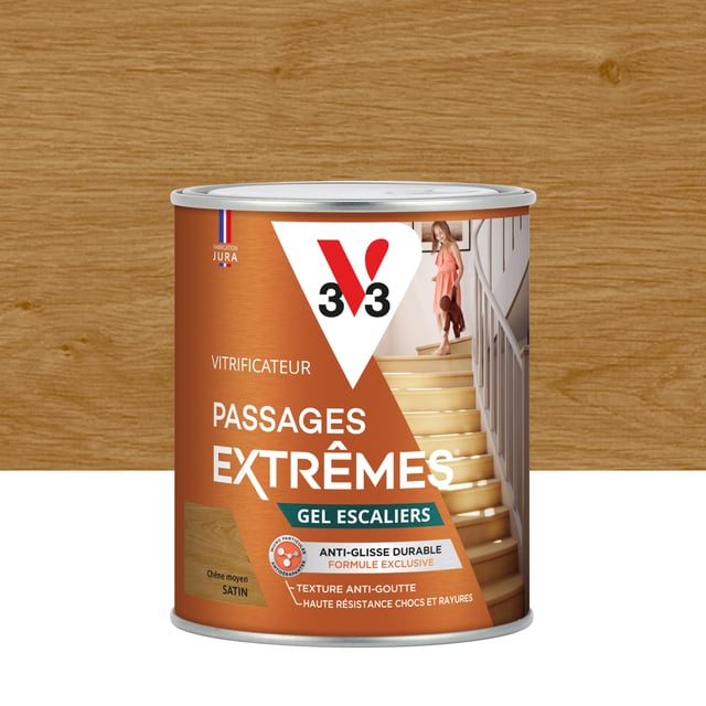 Vitrificateur gel escalier Passages extrêmes V33, chêne moyen satiné 0.75L