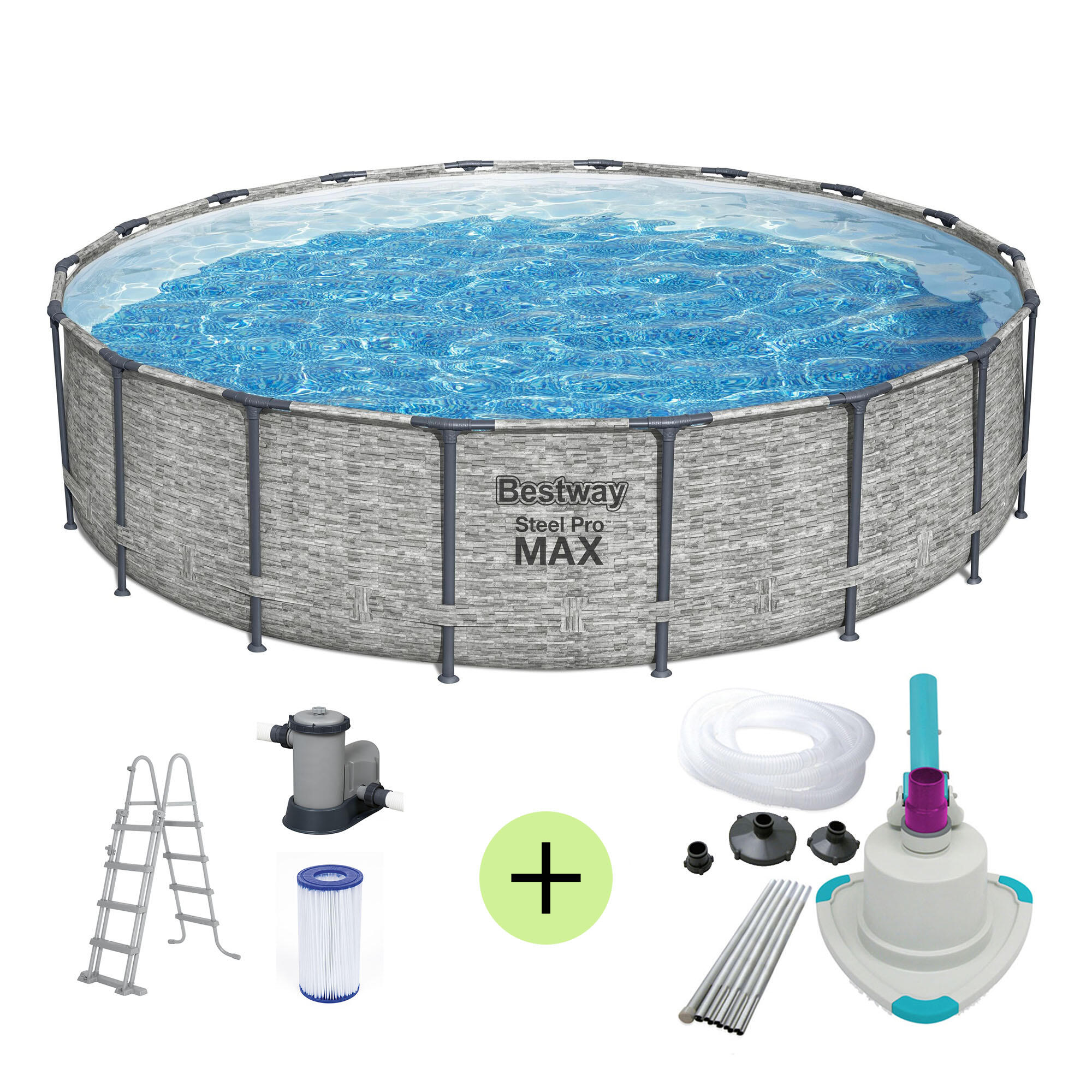 Piscina elevada de acero gris redonda ø 5,49 x 1,22 m con depuradora de arena y limpiafondos bestway