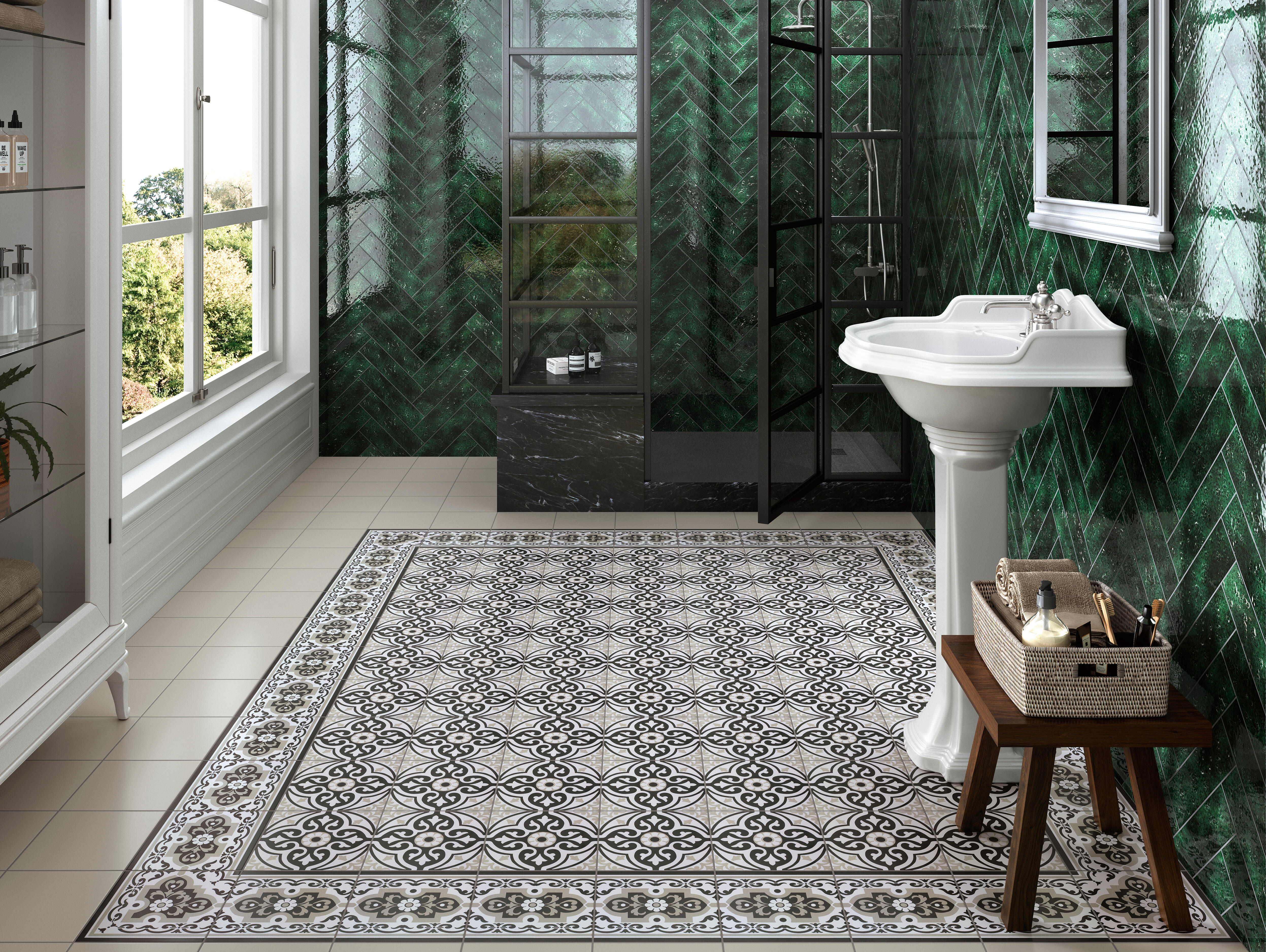 Suelo/azulejo porcelánico normandy efecto cemento white/black 20x20 cm c2