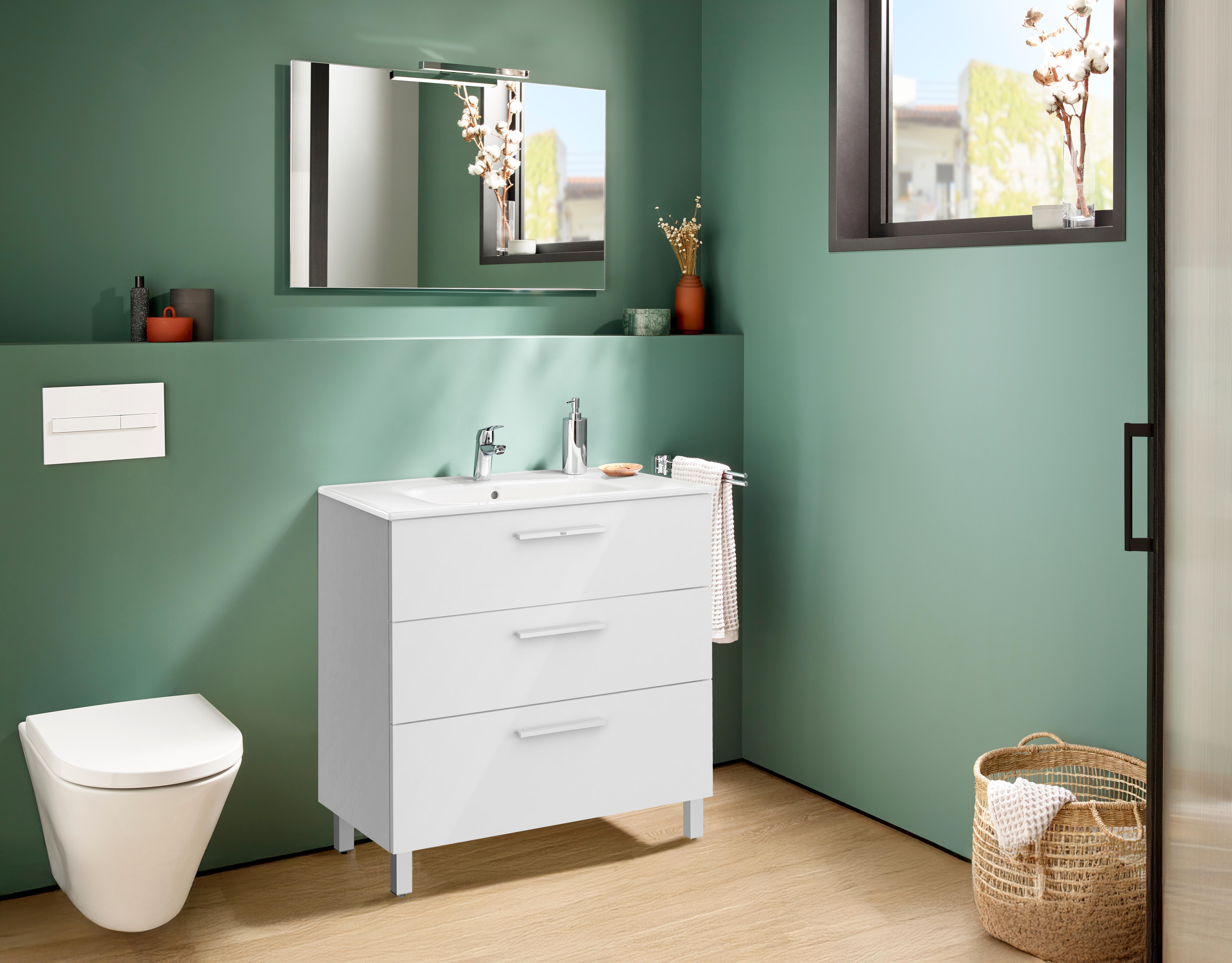 Mueble de baño con lavabo Calma ROCA blanco brillante 58.5x45.3 cm ...