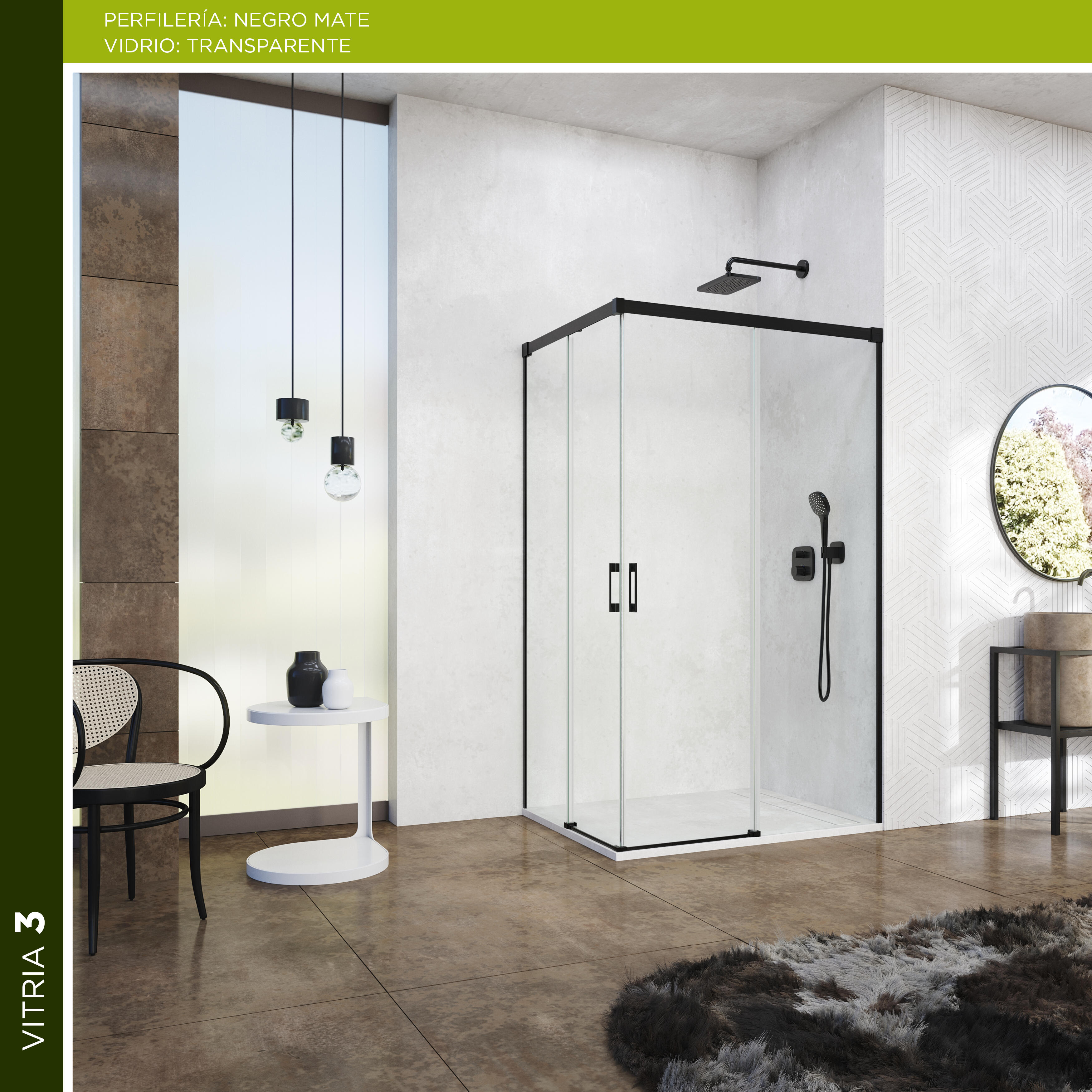 Mampara de ducha corredera transparente vitria perfil negro (137-140)x(67-70)x199.2 cm 6 mm