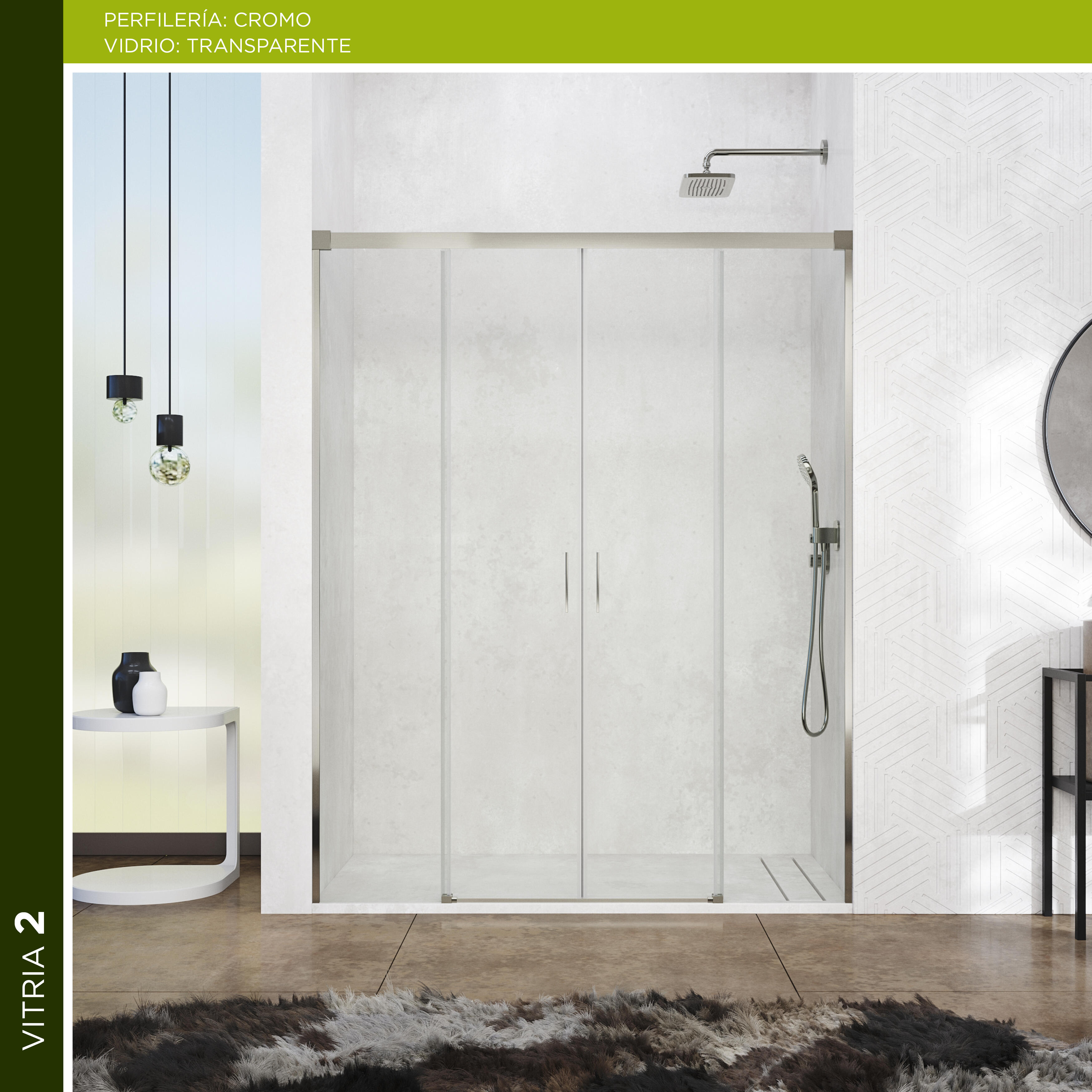 Mampara de ducha frontal 2 fijos + 2 puertas corredera transparente Vitria perfil aluminio cromo (135-140)x199.2 cm cierre magnético marca Glassinox - 6