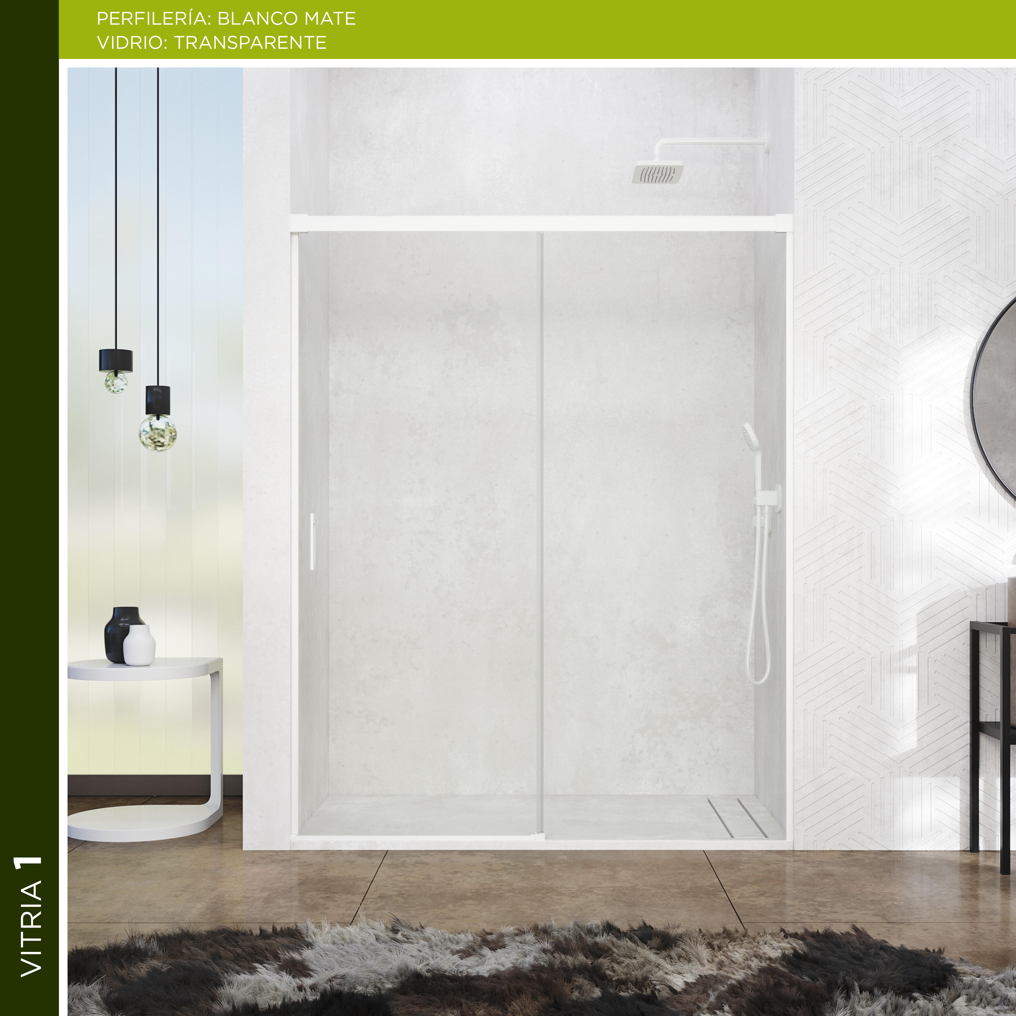 Mampara de ducha frontal 1 fijo + 1 puerta corredera transparente Vitria perfil aluminio blanco (95-100)x199.2 cm cierre de sobreponer marca Glassinox - 4