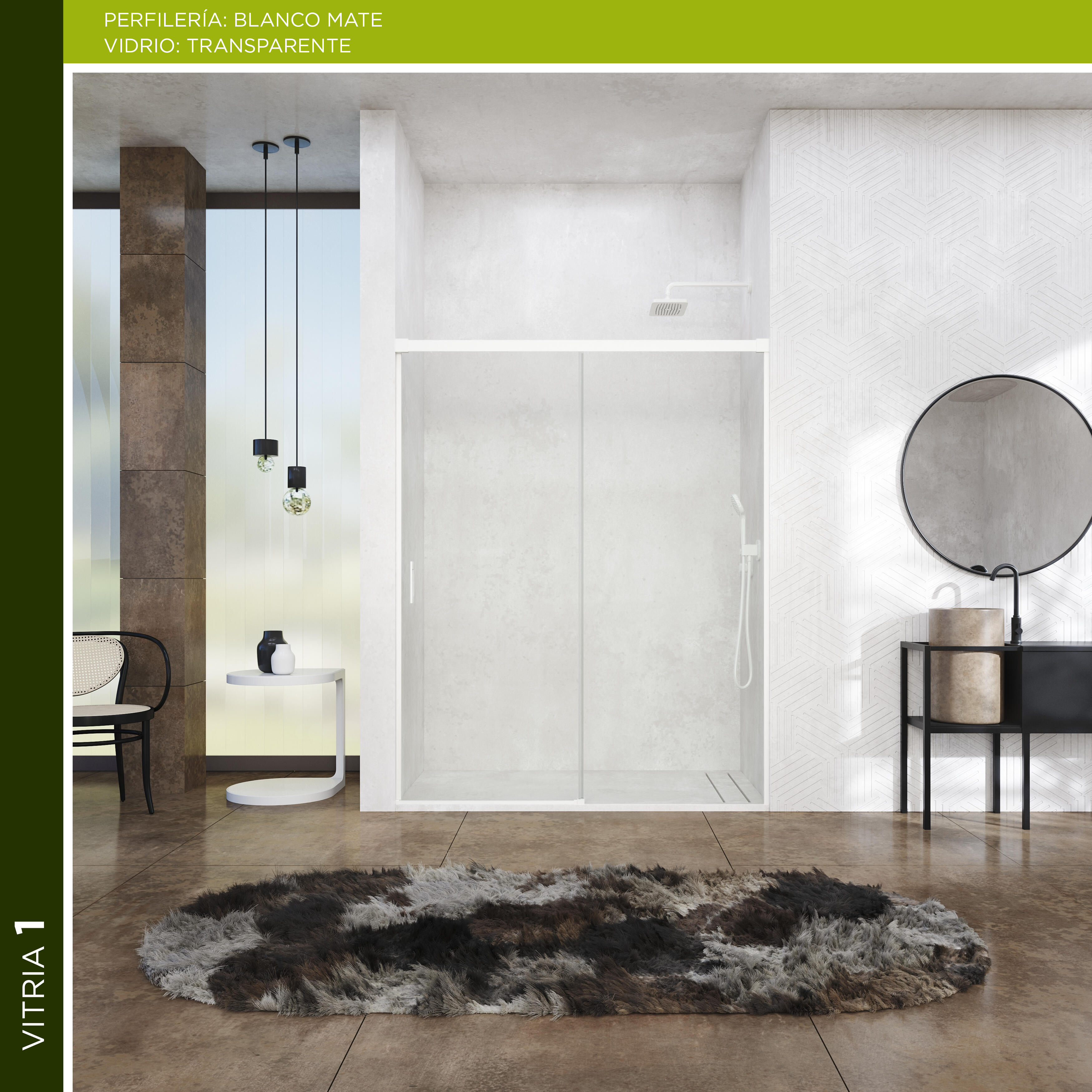 Mampara de ducha frontal 1 fijo + 1 puerta corredera transparente Vitria perfil aluminio blanco (95-100)x199.2 cm cierre de sobreponer marca Glassinox - 3