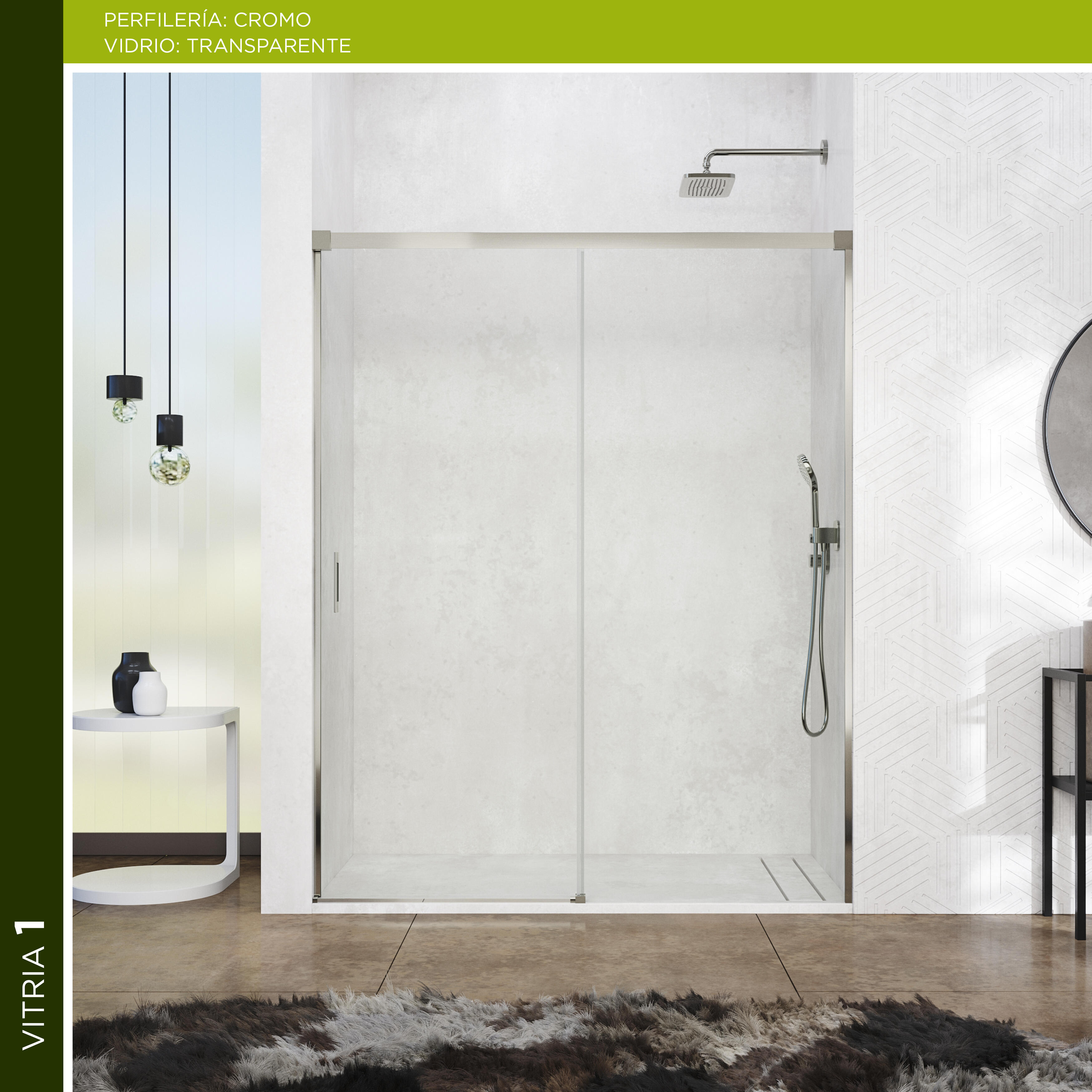 Mampara de ducha frontal 1 fijo + 1 puerta corredera transparente Vitria perfil aluminio cromo (120-125)x199.2 cm cierre de sobreponer marca Glassinox - 6