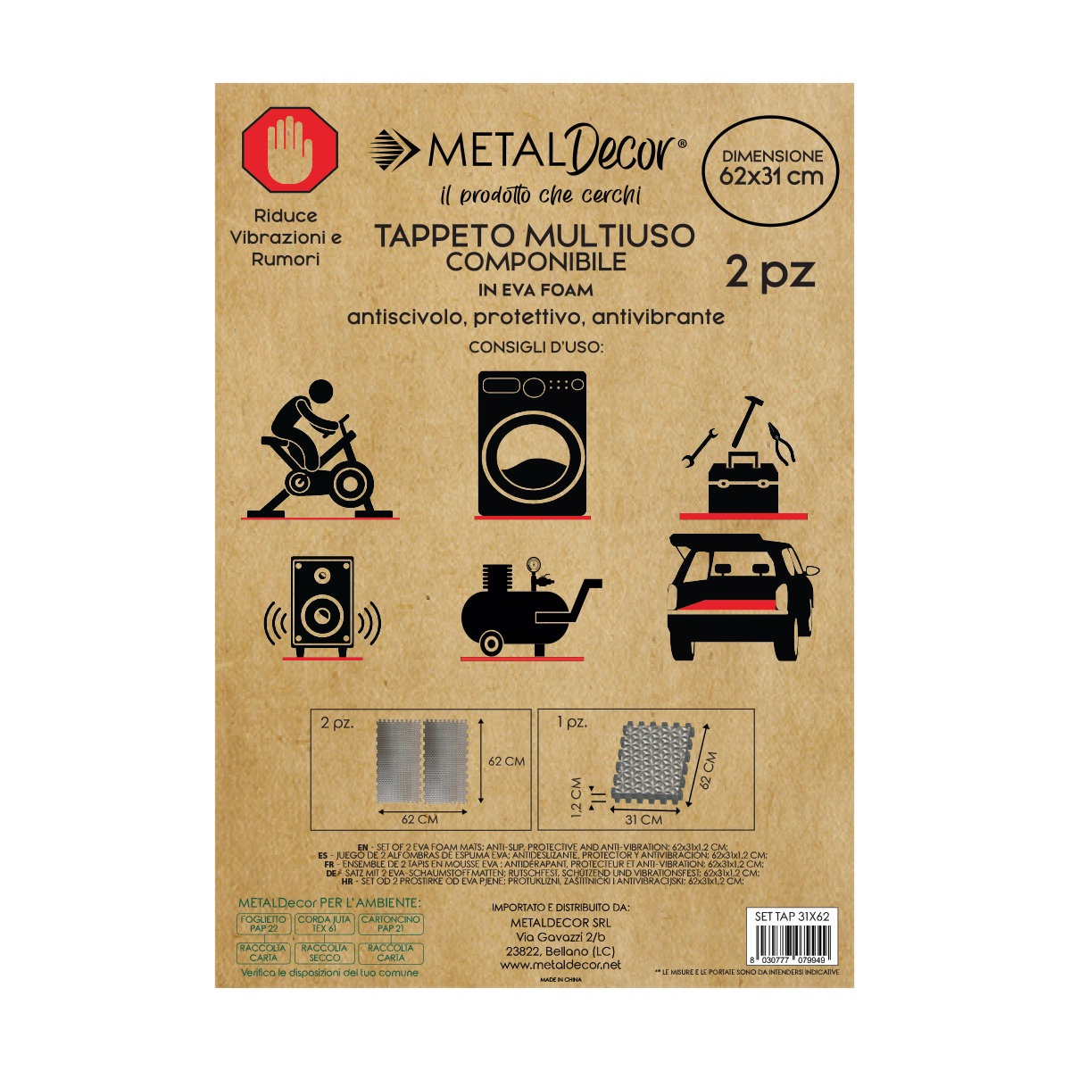 Tappetino antivibrazione SET TAP 31X62 in eva (etilene vinil acetato) 620 x 310 mm, 2 pezzi - 6