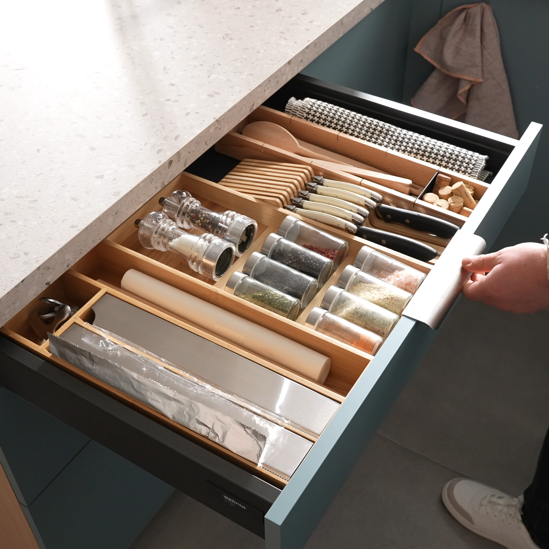 Double dérouleur de cuisine en bambou pour tiroir DELINIA - 2