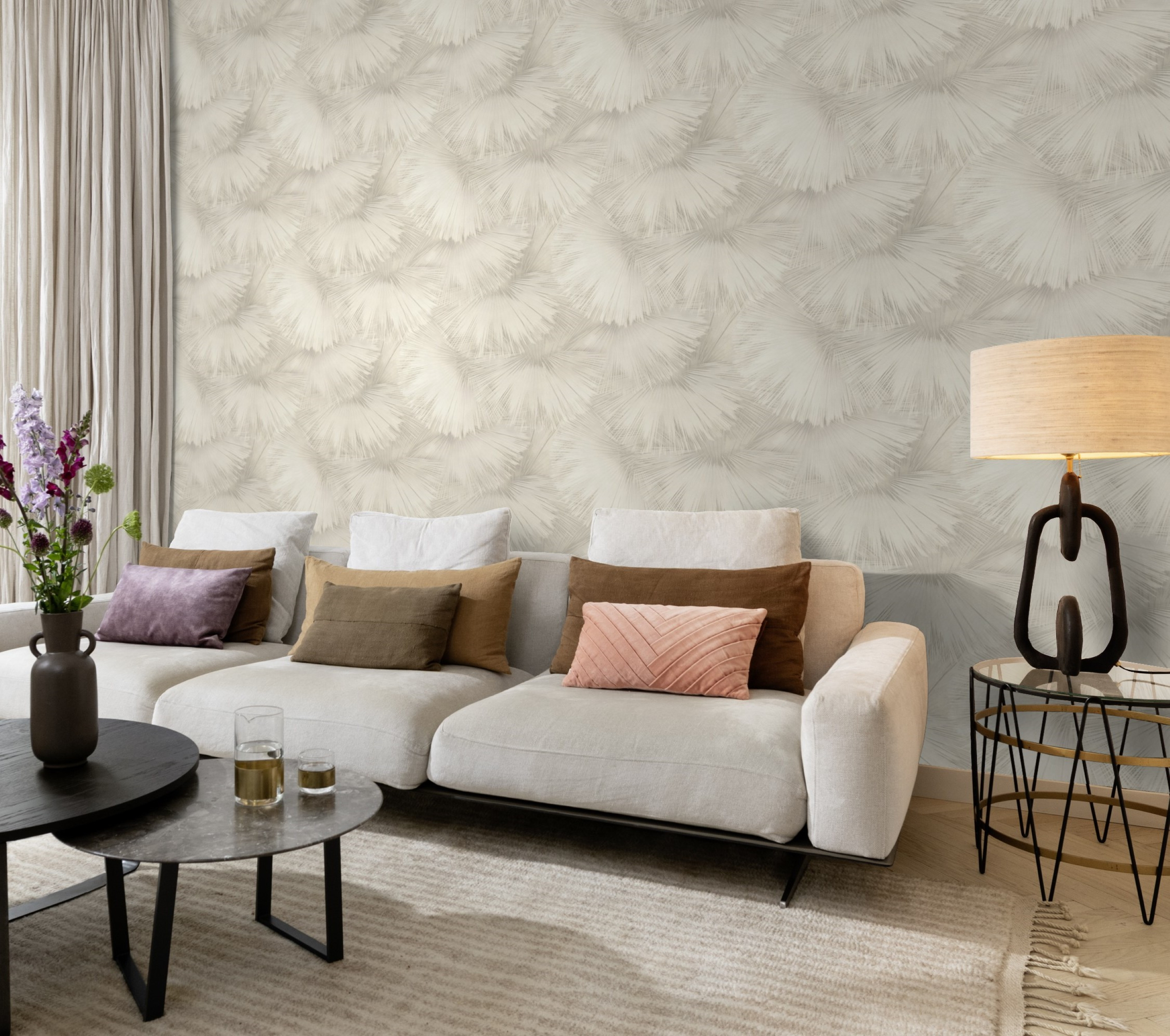 Tapeta Incanto Pióra Wachlarze beżowa winylowa na flizelinie - 5